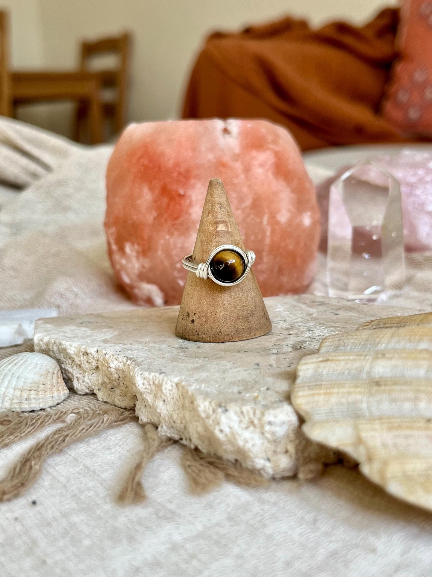 Sterling Silver Tigers Eye Ring: Wire Wrapped Boho Style