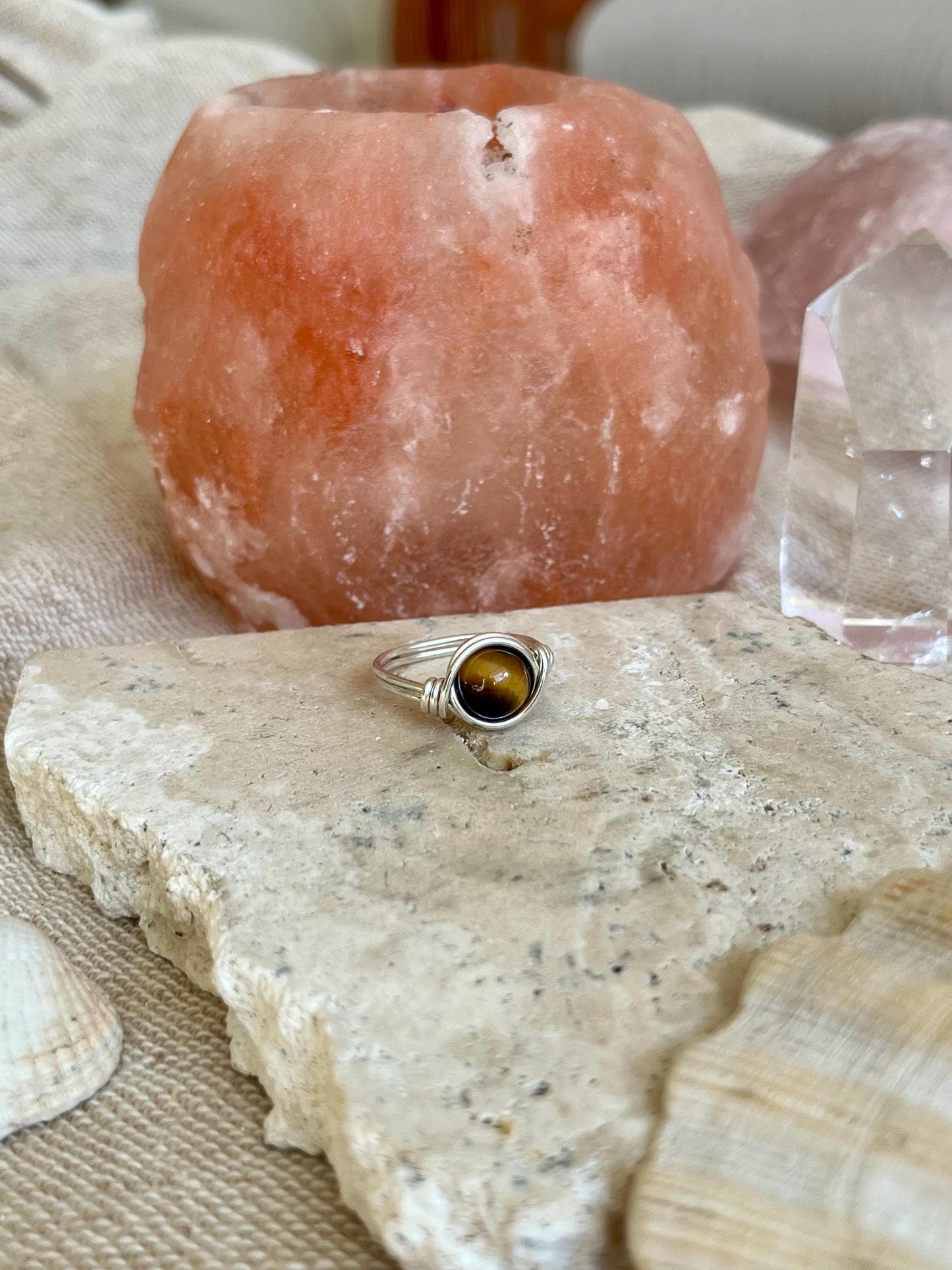 Sterling Silver Tigers Eye Ring: Wire Wrapped Boho Style