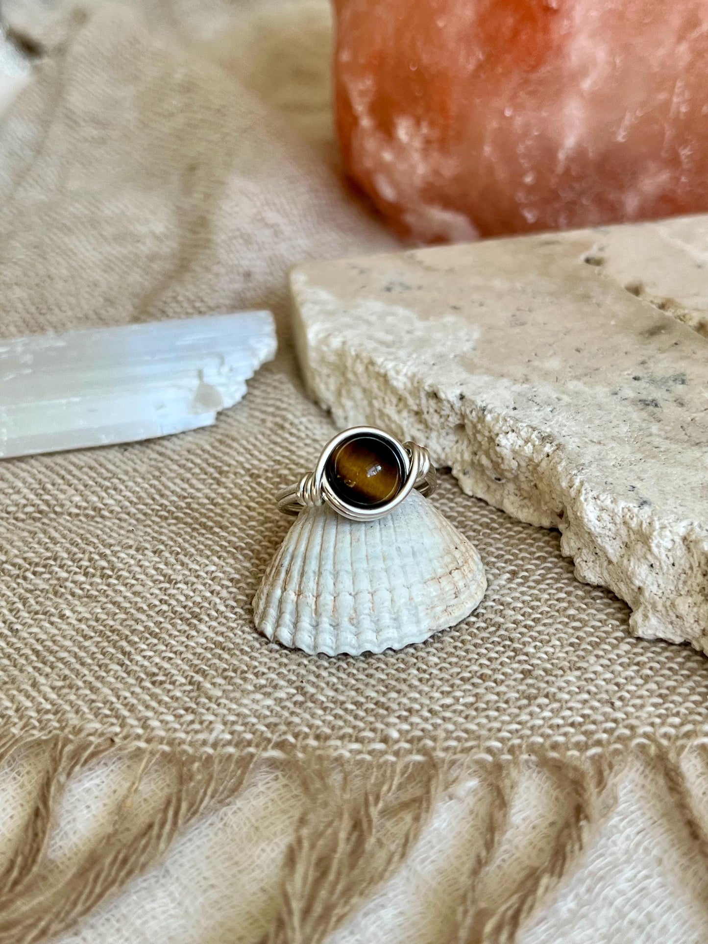 Sterling Silver Tigers Eye Ring: Wire Wrapped Boho Style