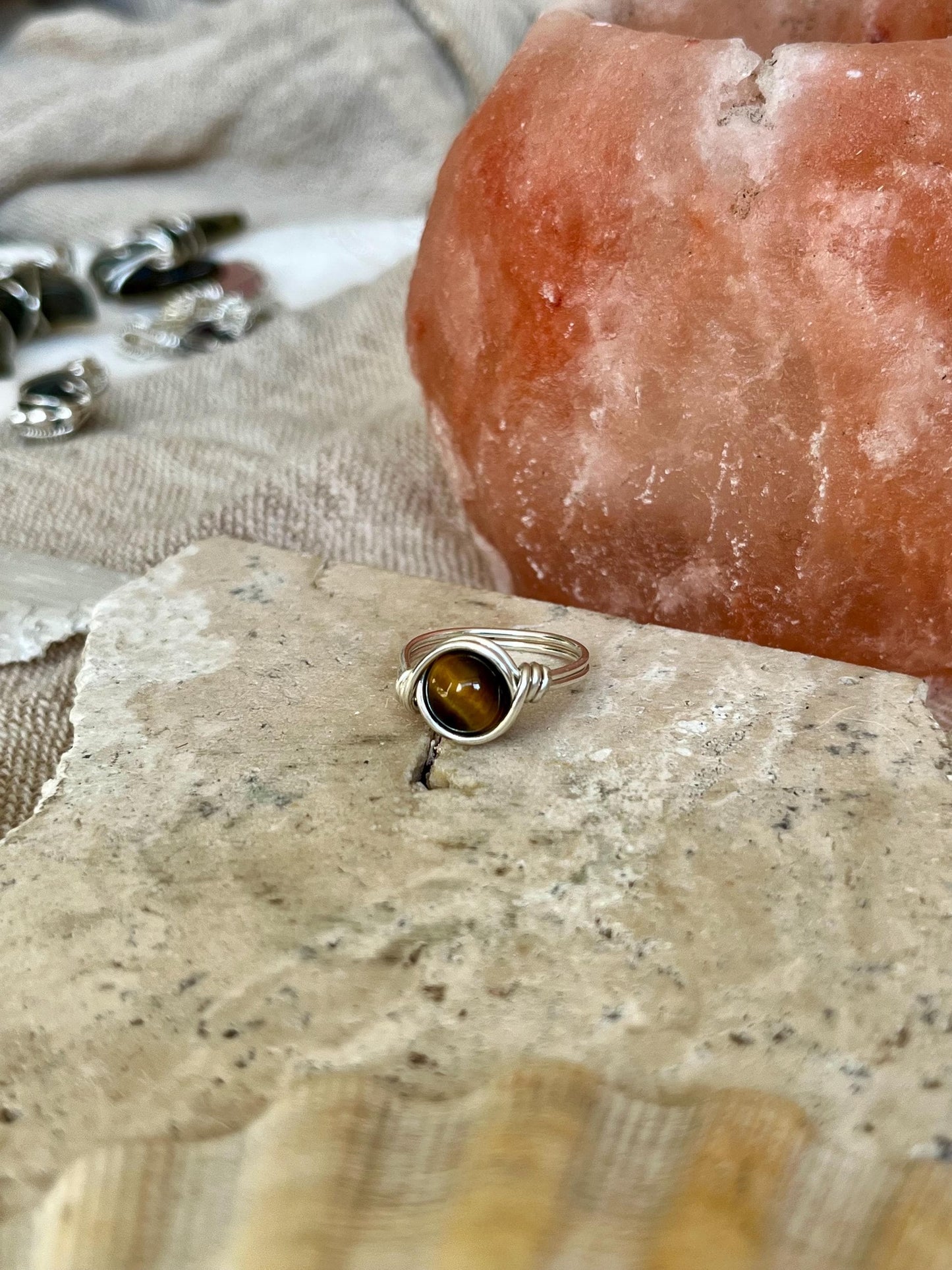 Sterling Silver Tigers Eye Ring: Wire Wrapped Boho Style
