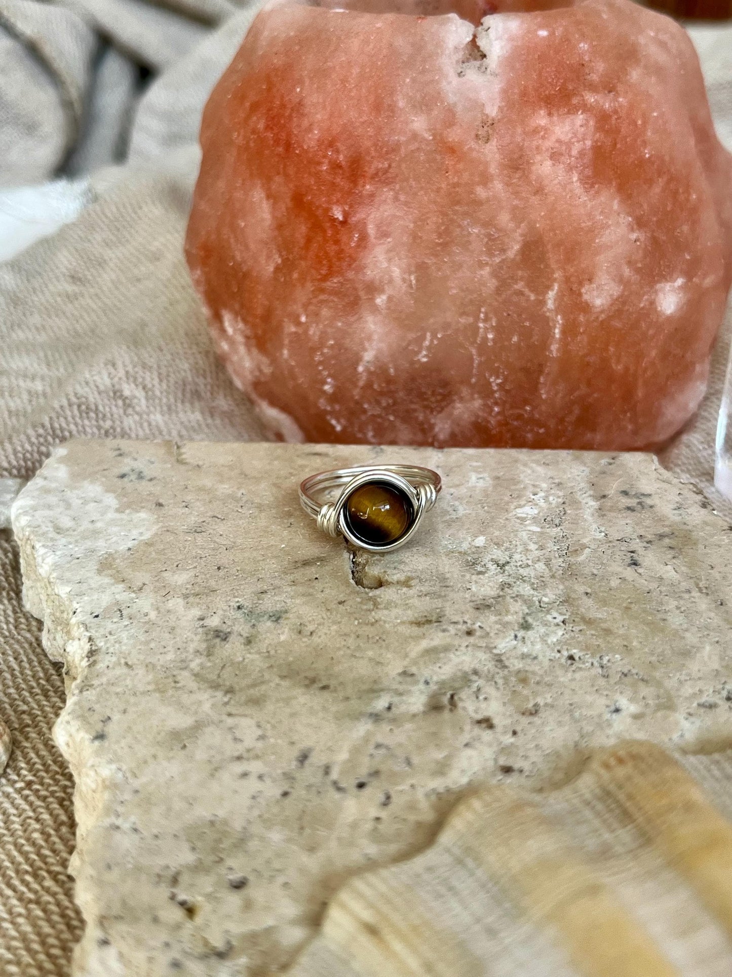 Sterling Silver Tigers Eye Ring: Wire Wrapped Boho Style