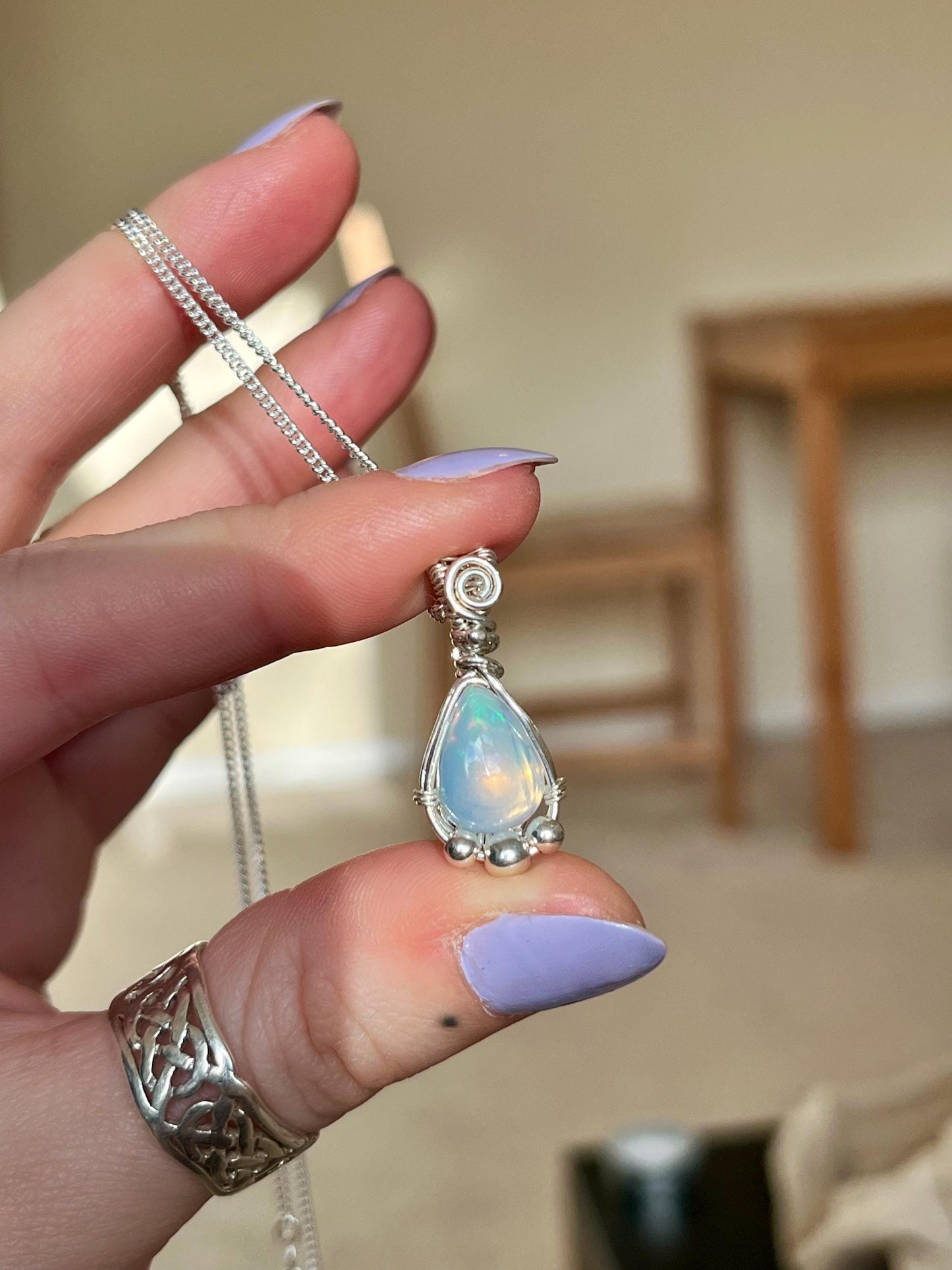 Ethiopian Opal in Sterling Silver necklace, Boho jewellery, October Birthstone