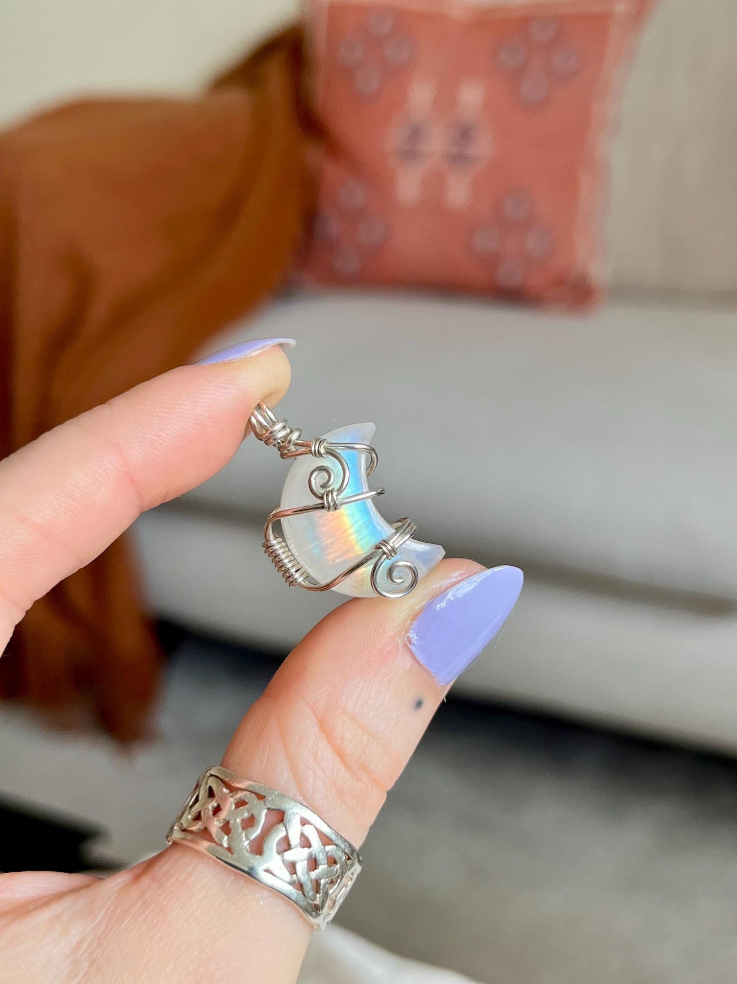 Moonstone Crescent Moon in Sterling Silver, June Birthstone, Witchy