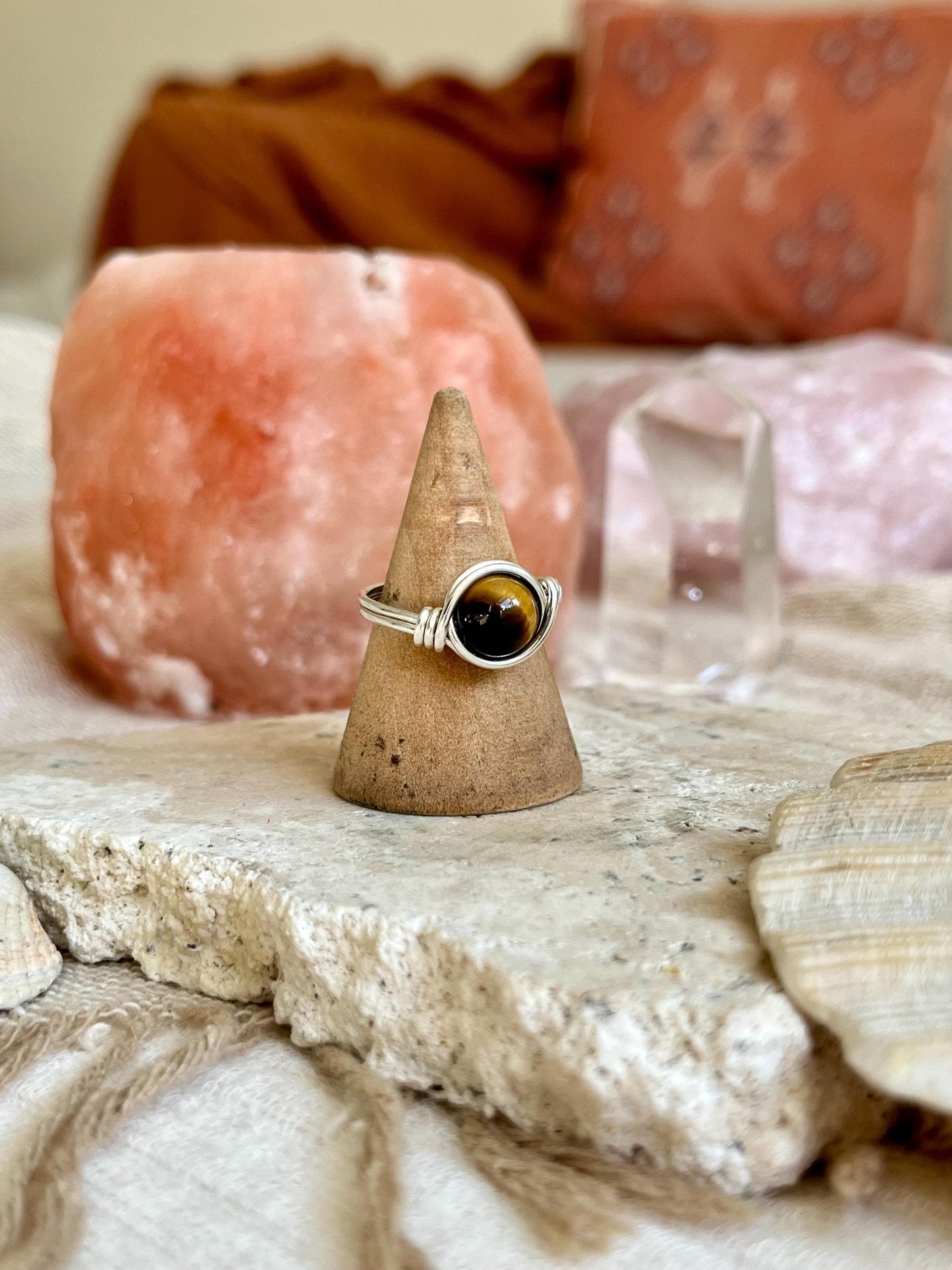 Sterling Silver Tigers Eye Ring: Wire Wrapped Boho Style