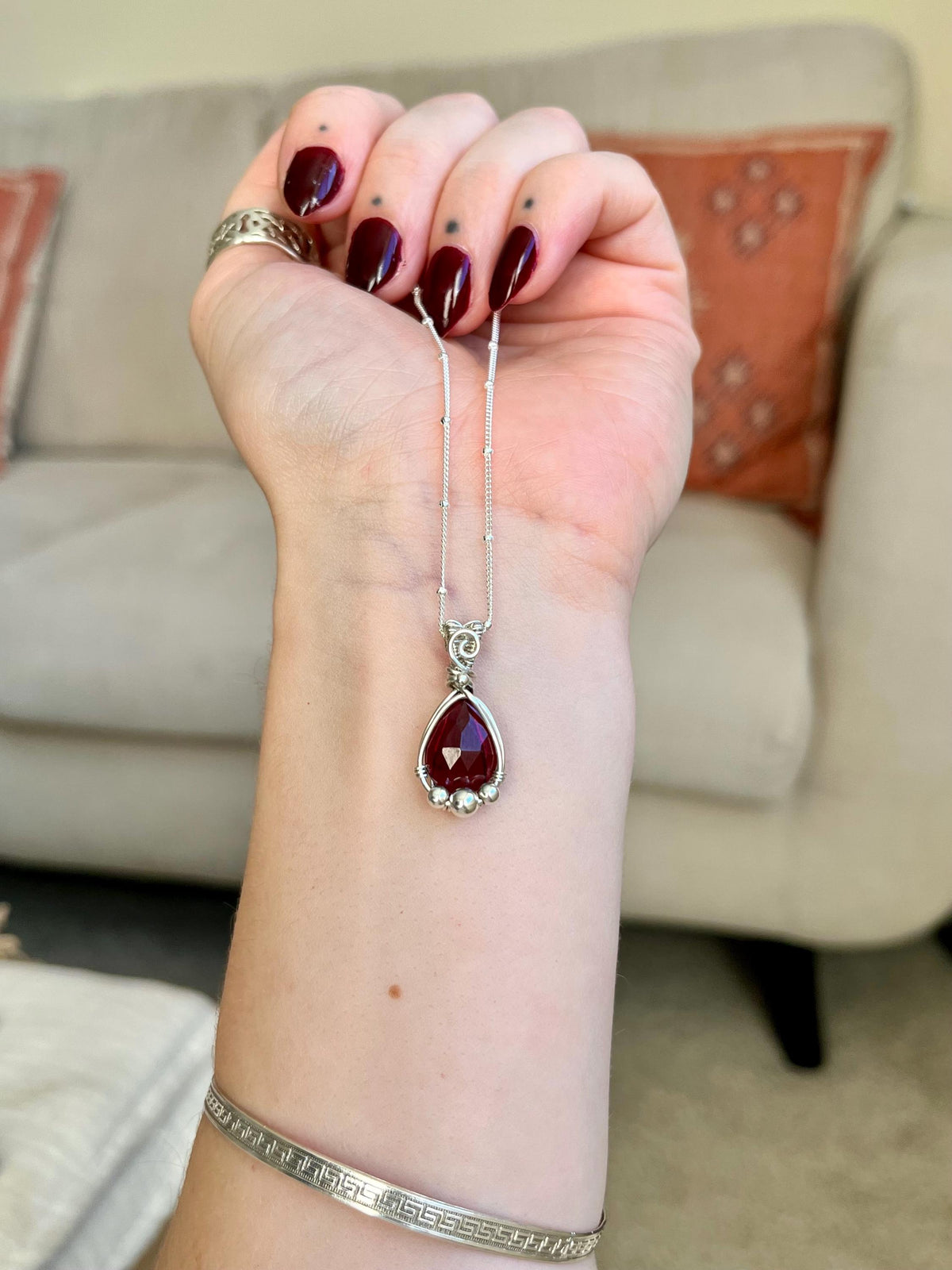 Garnet Pendant Necklace in 925 Sterling Silver