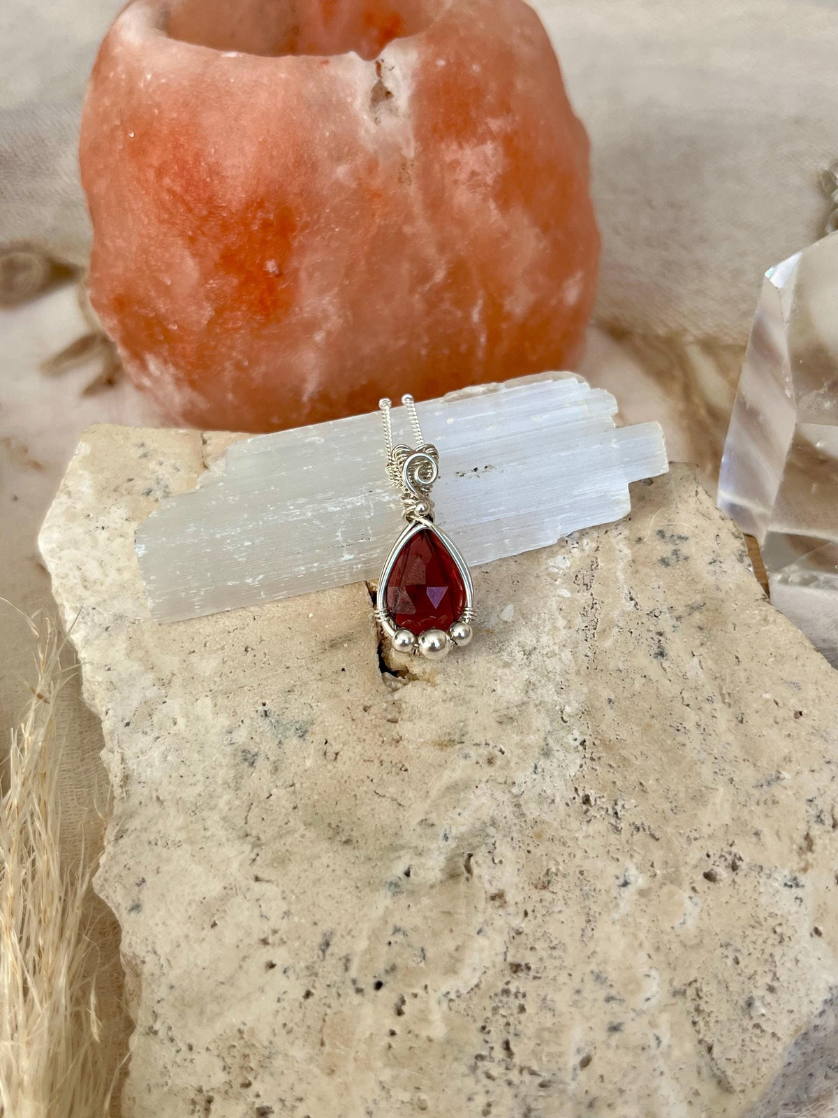Garnet Pendant Necklace in 925 Sterling Silver