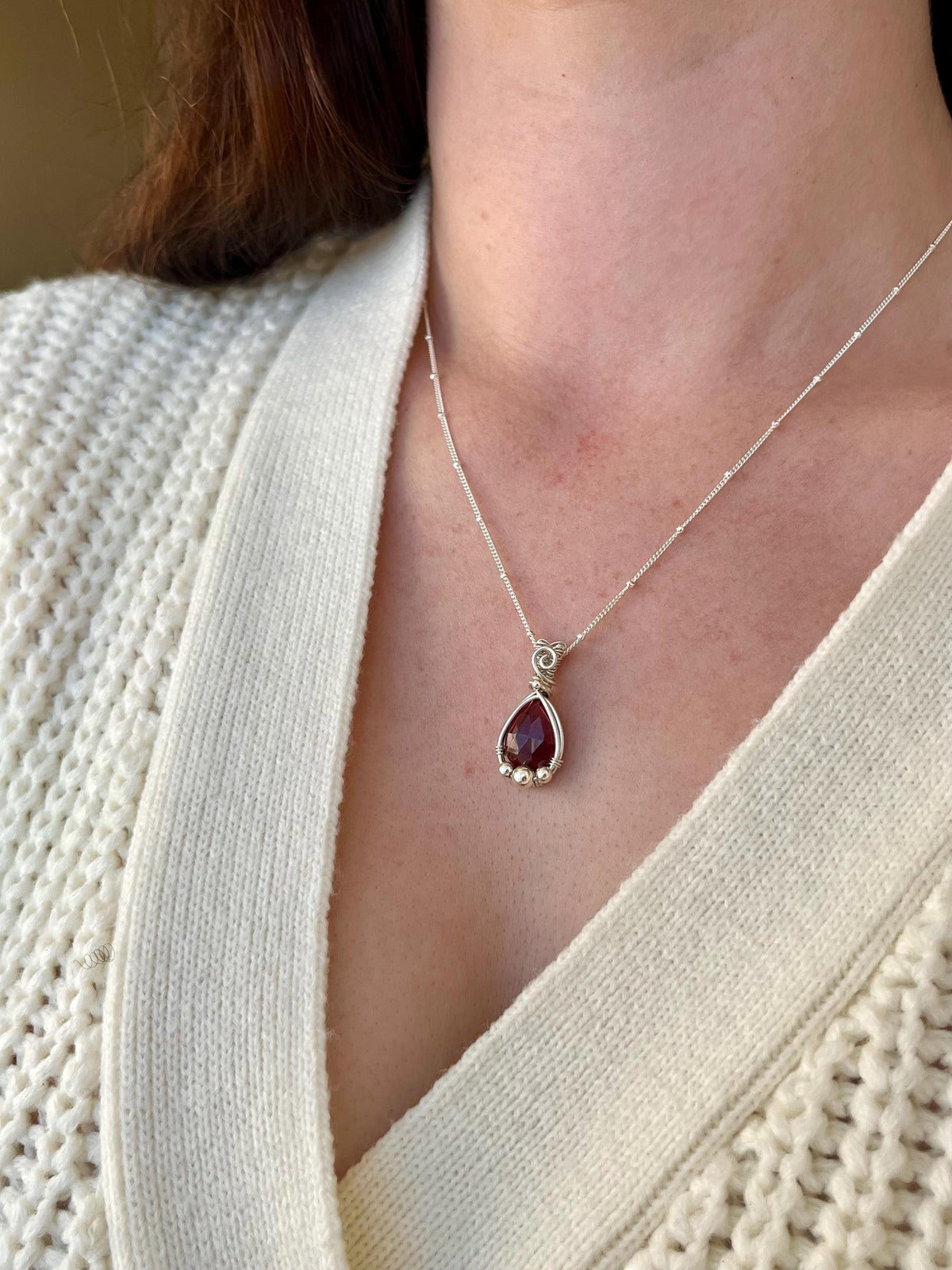 Garnet Pendant Necklace in 925 Sterling Silver