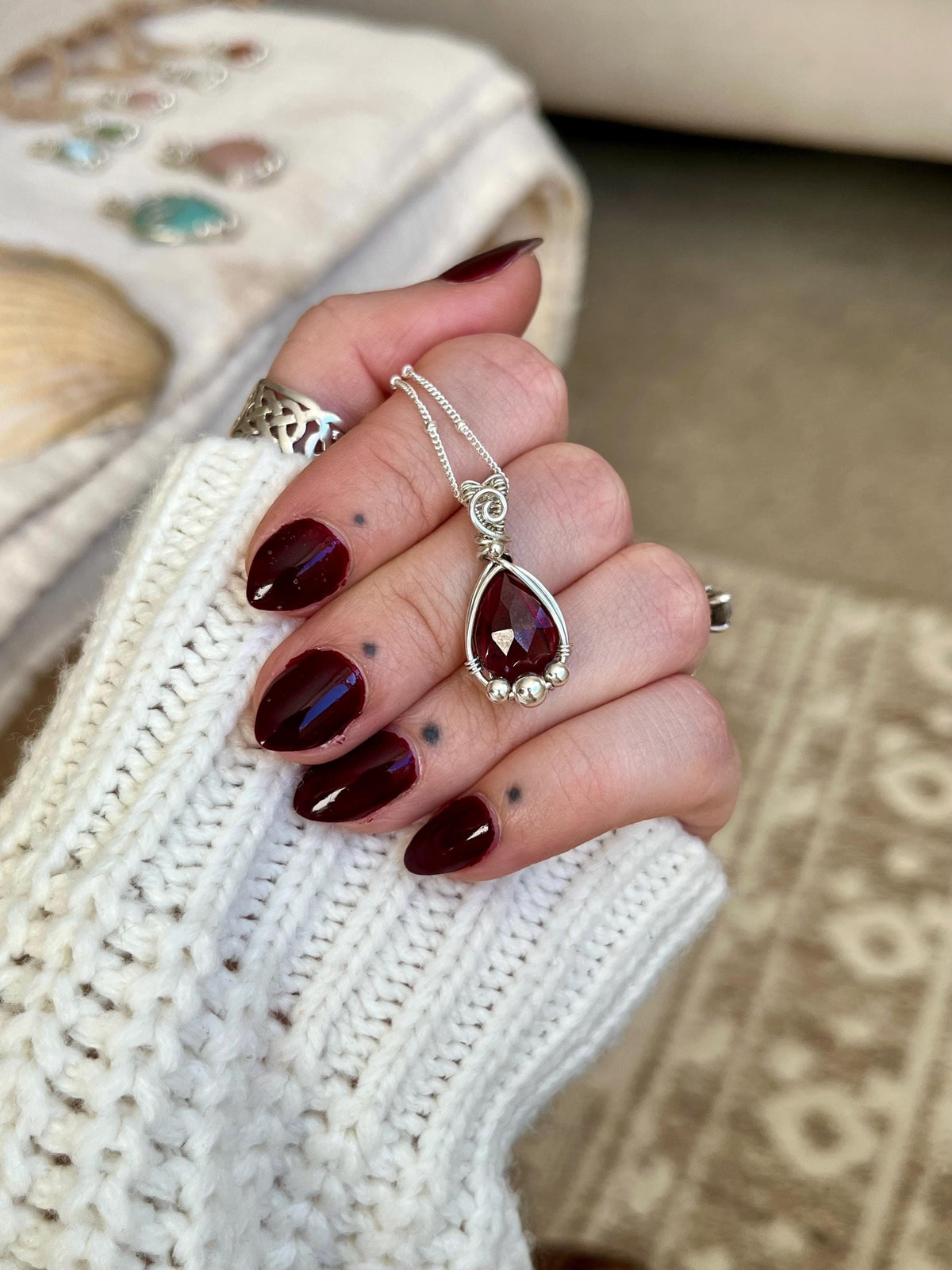 Garnet Pendant Necklace in 925 Sterling Silver