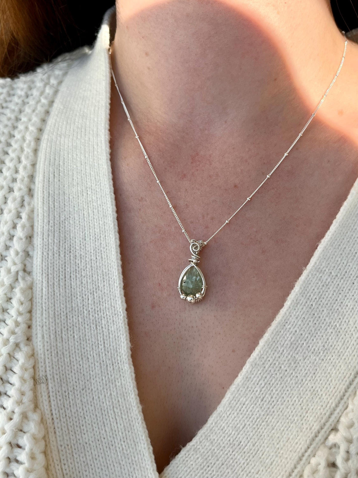 Mint Kyanite Pendant Necklace | Handmade 925 Sterling Silver
