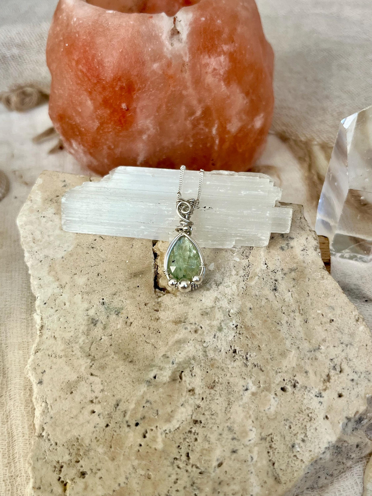 Mint Kyanite Pendant Necklace | Handmade 925 Sterling Silver