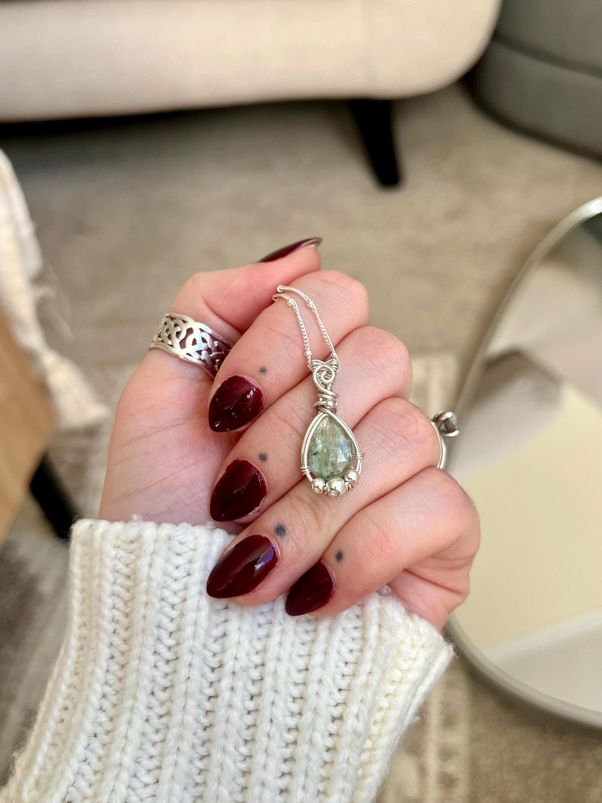 Mint Kyanite Pendant Necklace | Handmade 925 Sterling Silver
