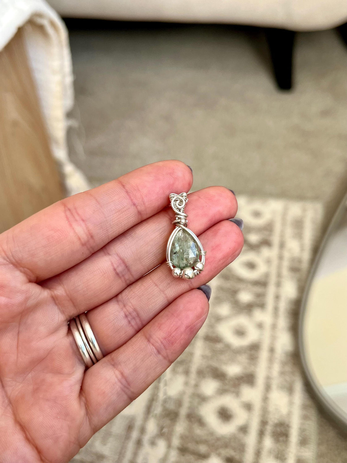 Mint Kyanite Pendant Necklace | Handmade 925 Sterling Silver