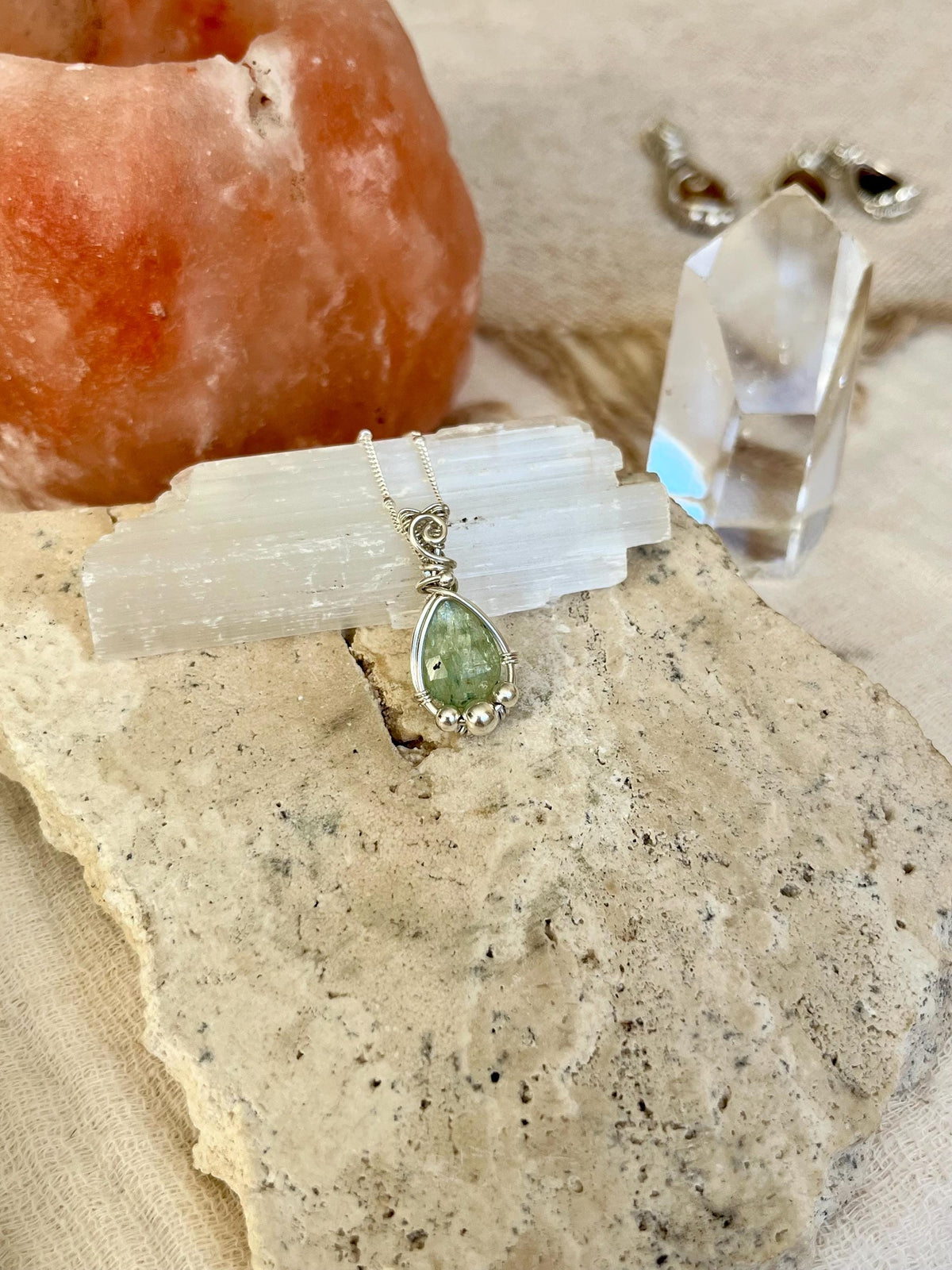 Mint Kyanite Pendant Necklace | Handmade 925 Sterling Silver