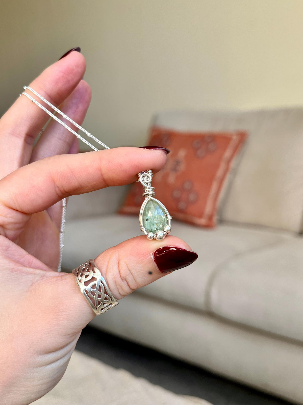 Mint Kyanite Pendant Necklace | Handmade 925 Sterling Silver