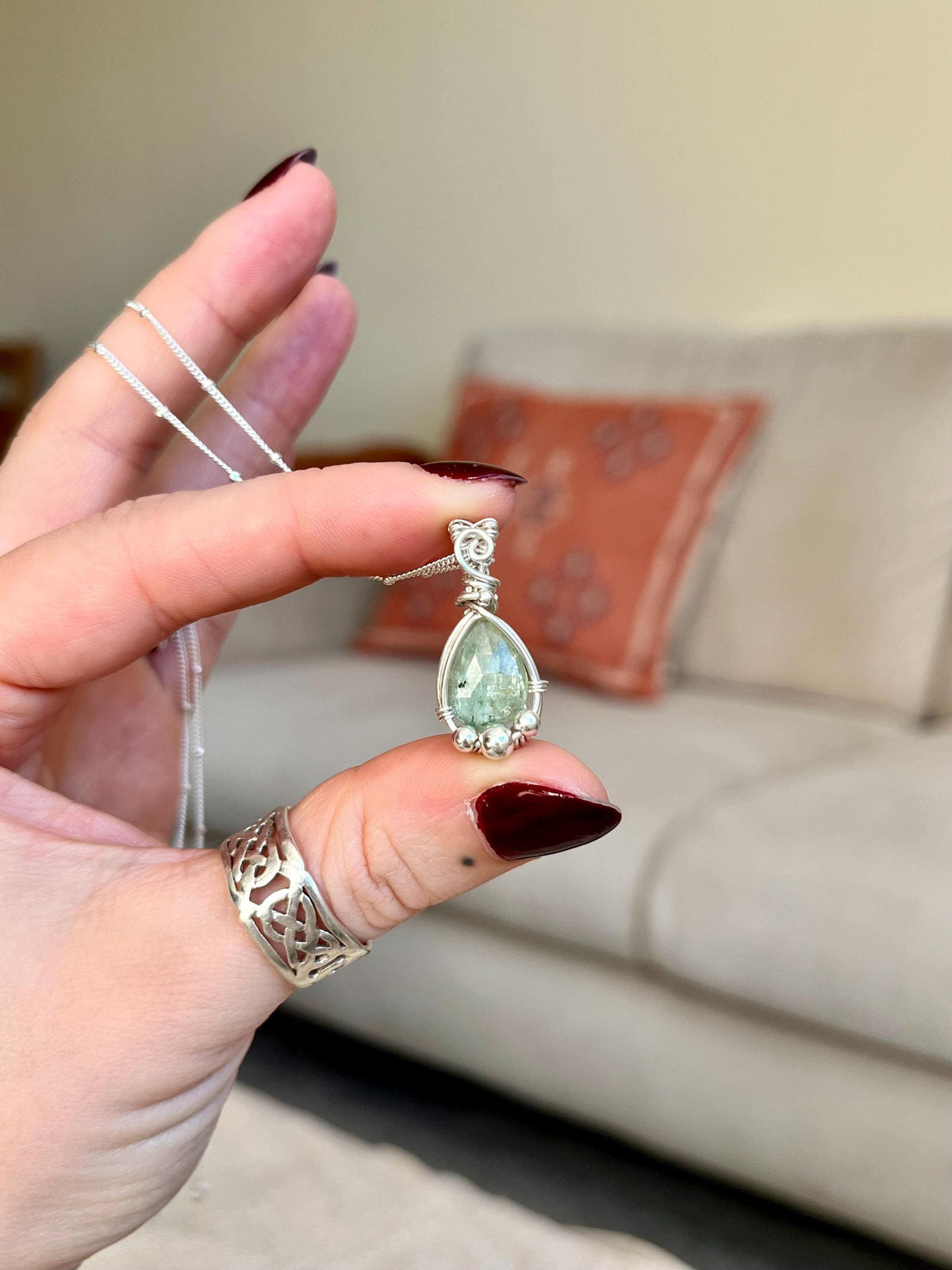 Mint Kyanite Pendant Necklace | Handmade 925 Sterling Silver