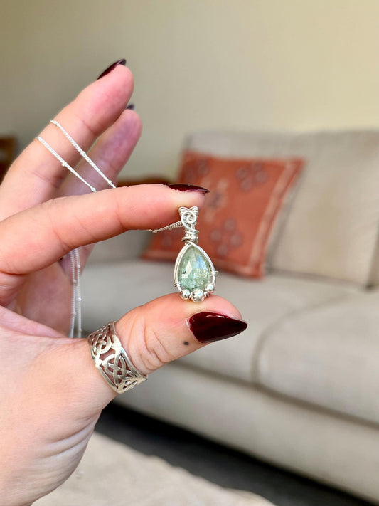 Mint Kyanite Pendant Necklace | Handmade 925 Sterling Silver