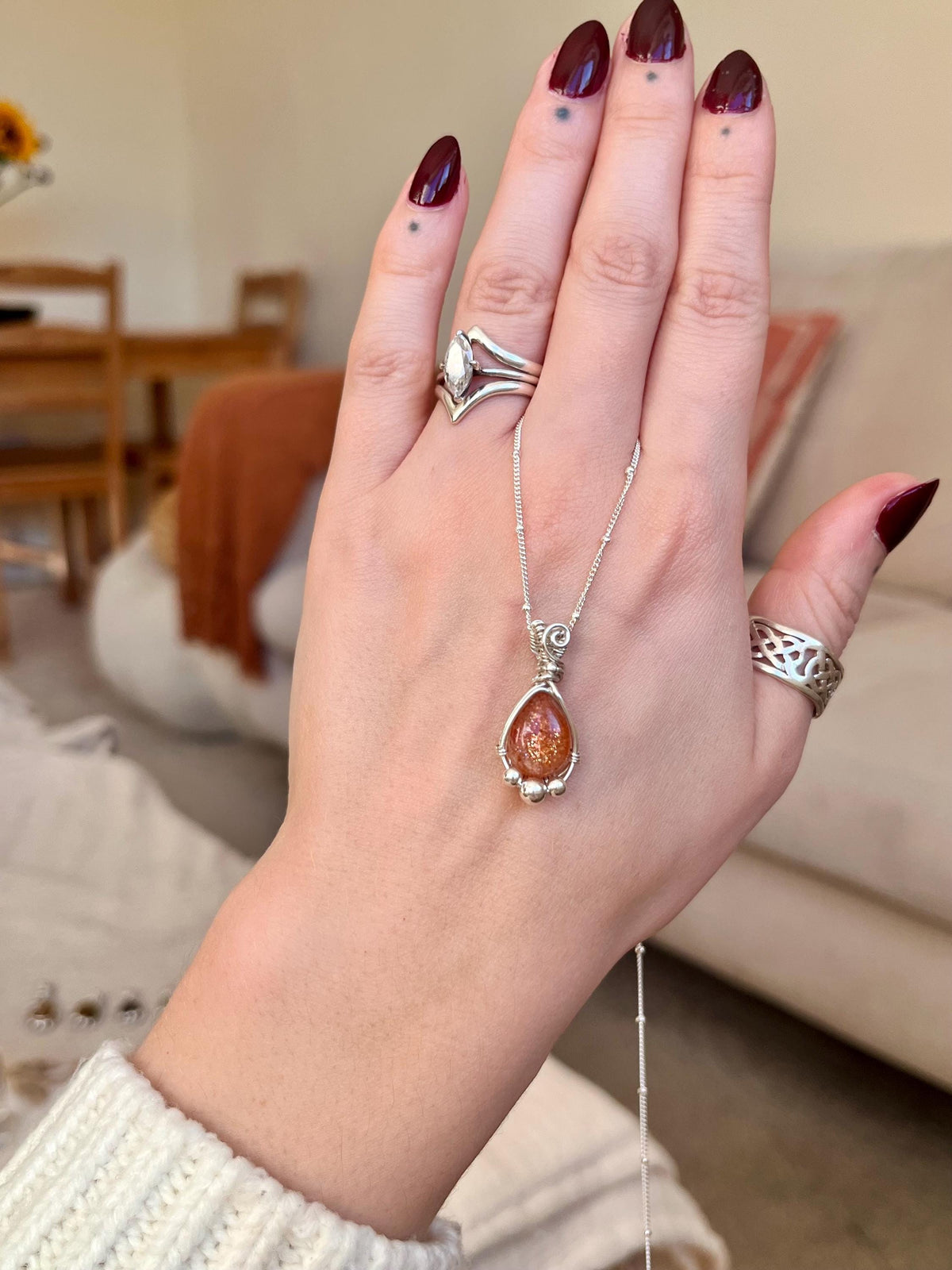Sunstone Pendant Necklace | Handmade 925 Sterling Silver