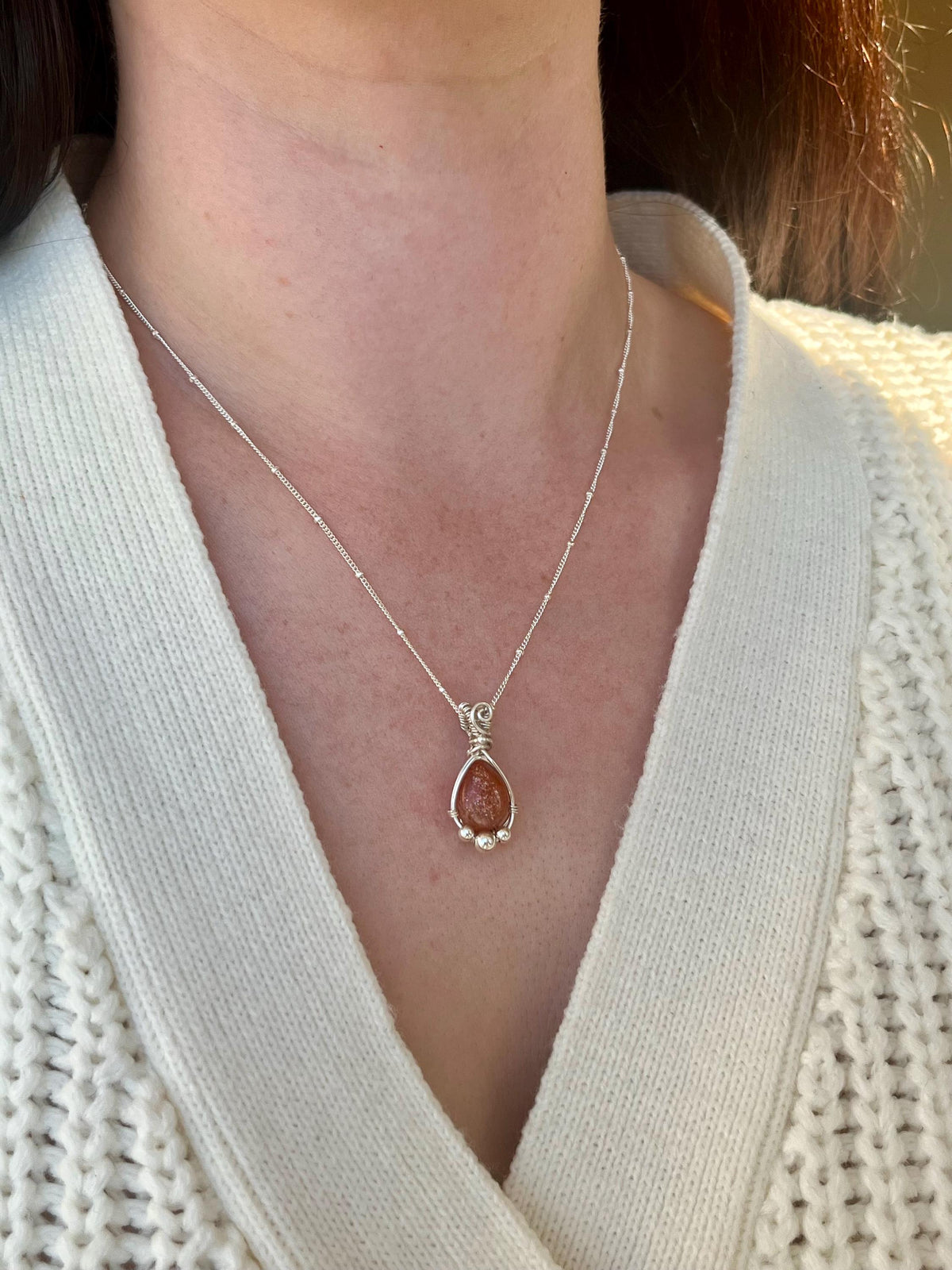 Sunstone Pendant Necklace | Handmade 925 Sterling Silver