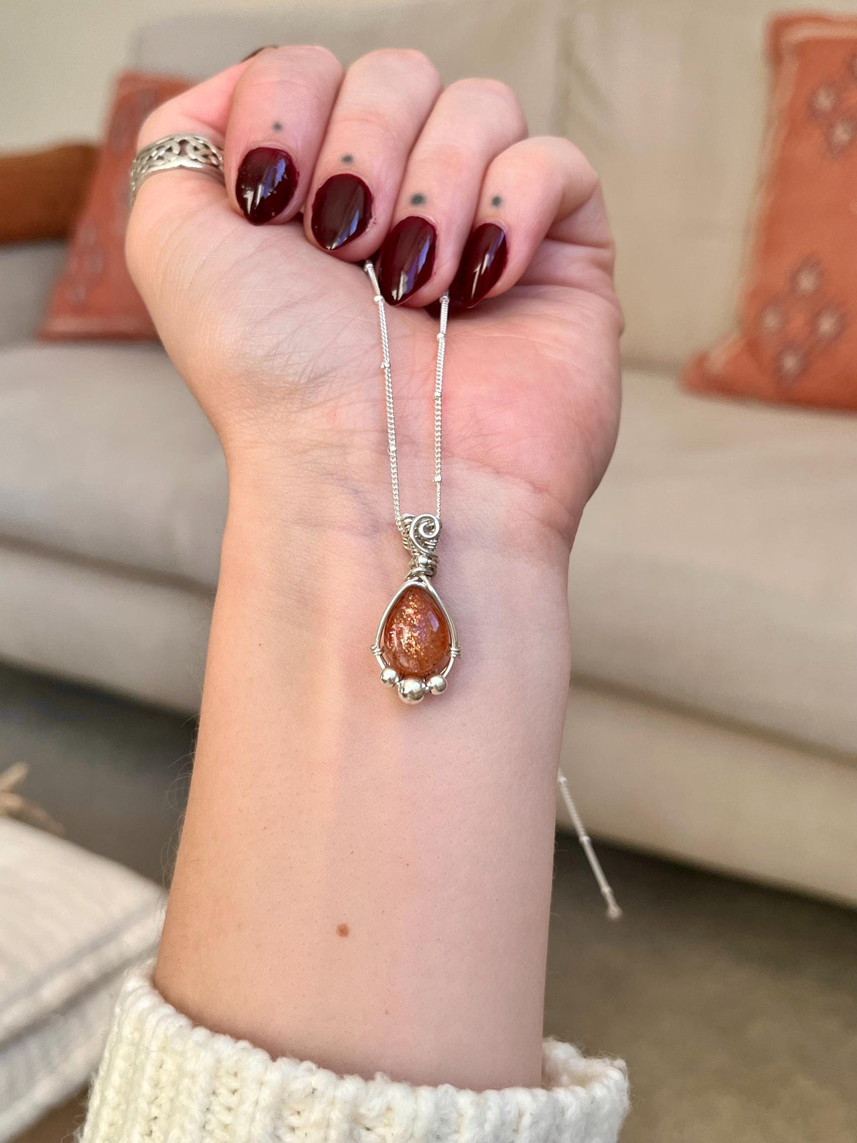Sunstone Pendant Necklace | Handmade 925 Sterling Silver