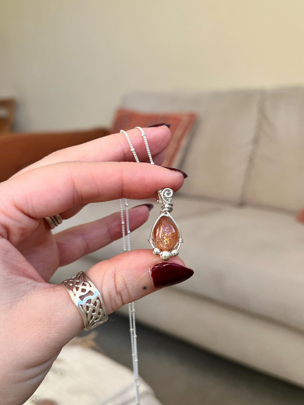 Sunstone Pendant Necklace | Handmade 925 Sterling Silver