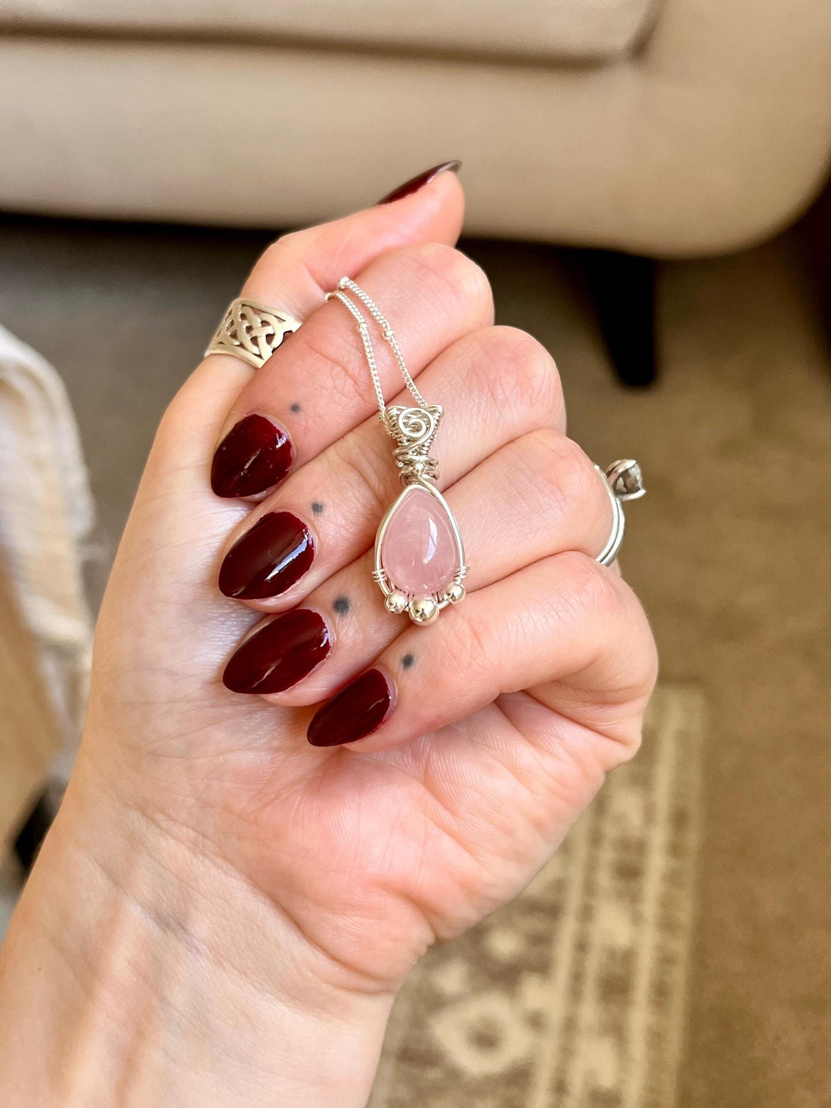 Rose Quartz Pendant Necklace | Handmade 925 Sterling Silver