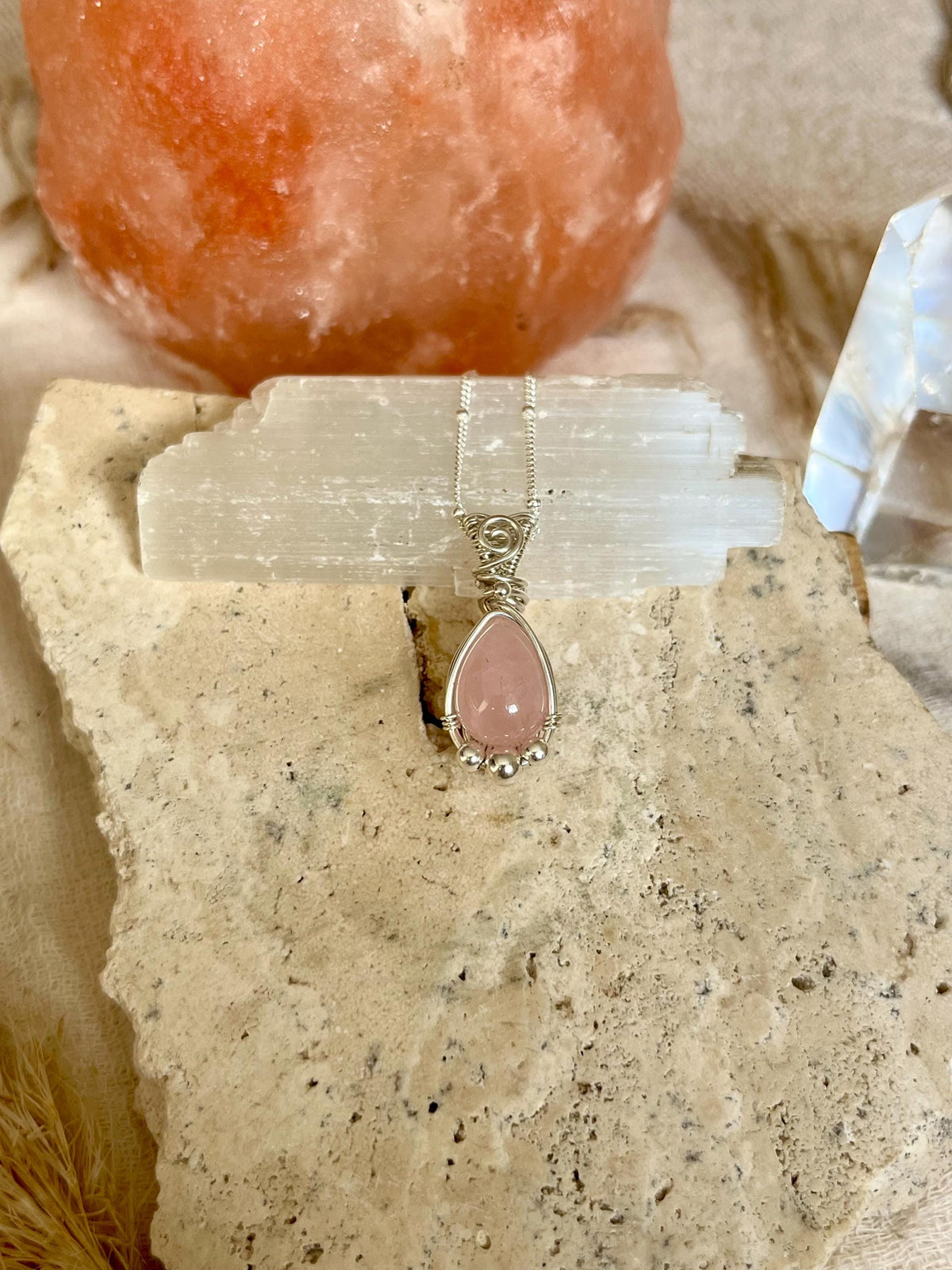 Rose Quartz Pendant Necklace | Handmade 925 Sterling Silver