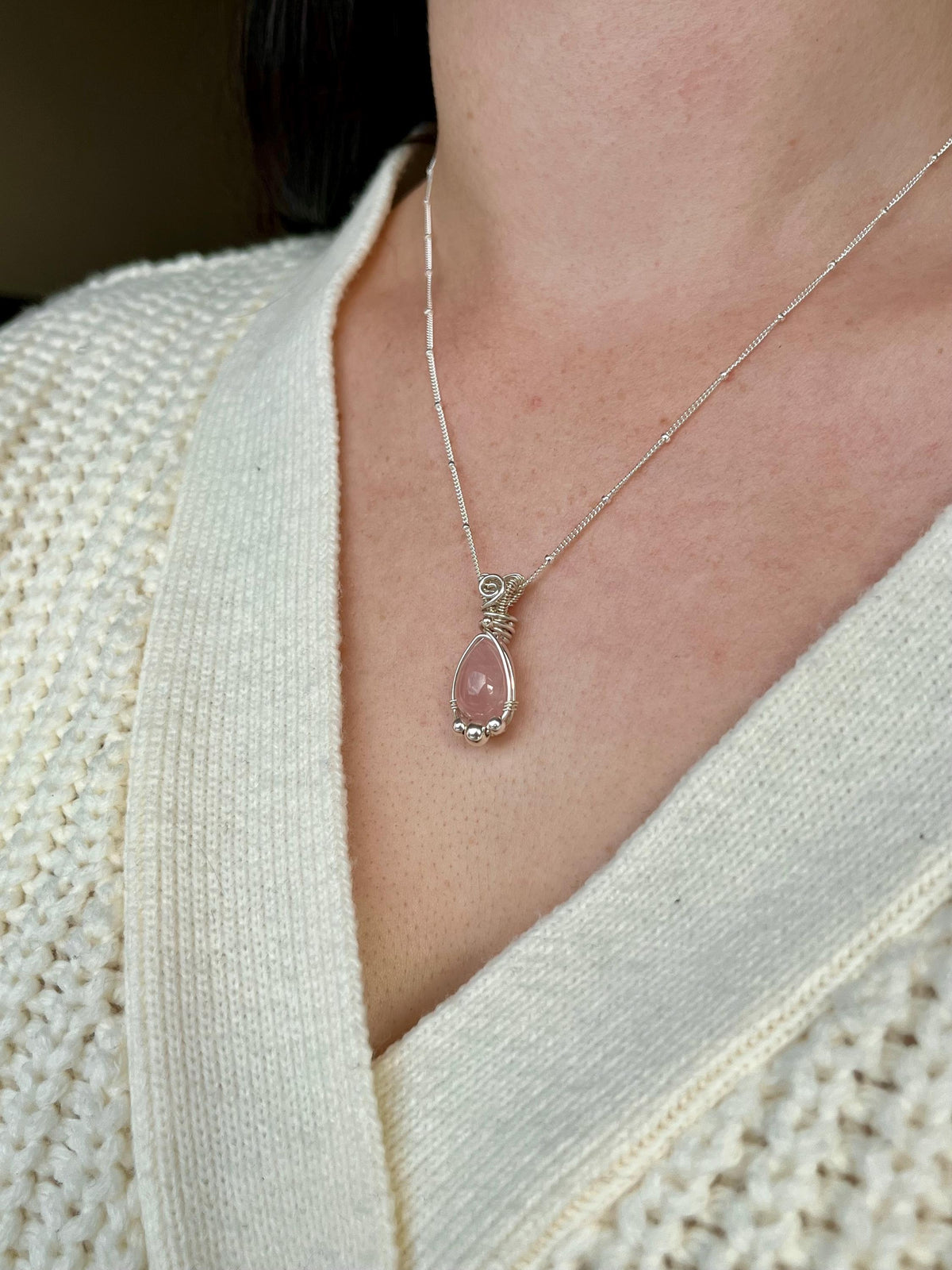 Rose Quartz Pendant Necklace | Handmade 925 Sterling Silver