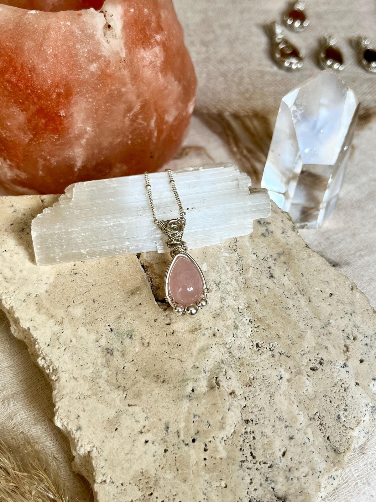 Rose Quartz Pendant Necklace | Handmade 925 Sterling Silver