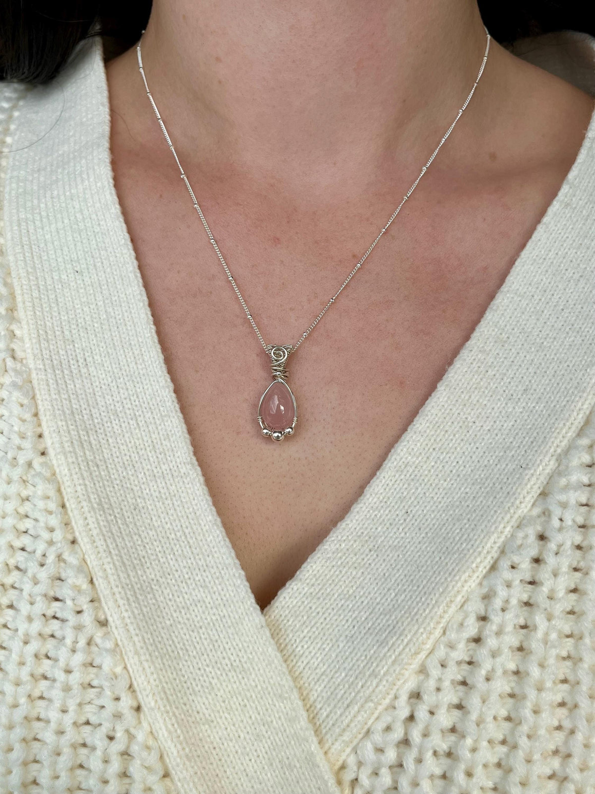 Rose Quartz Pendant Necklace | Handmade 925 Sterling Silver