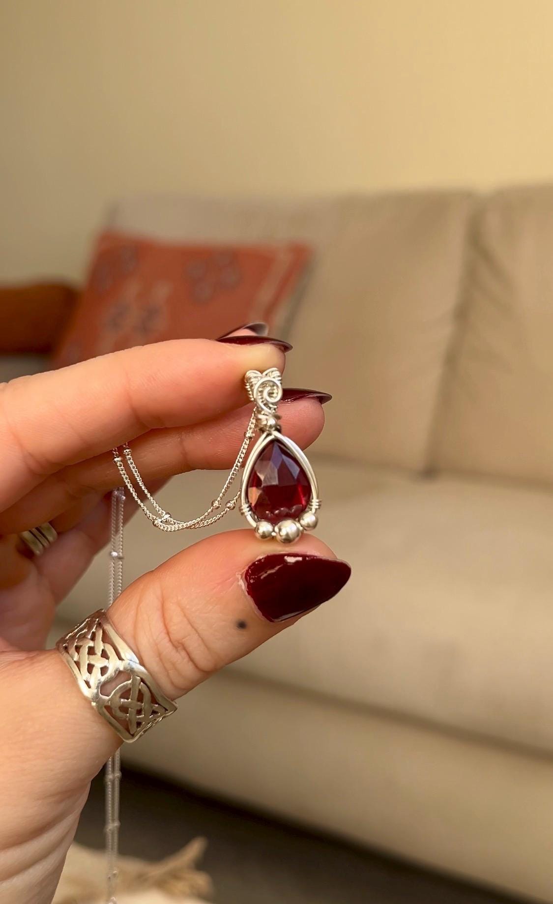 Garnet Pendant Necklace in 925 Sterling Silver