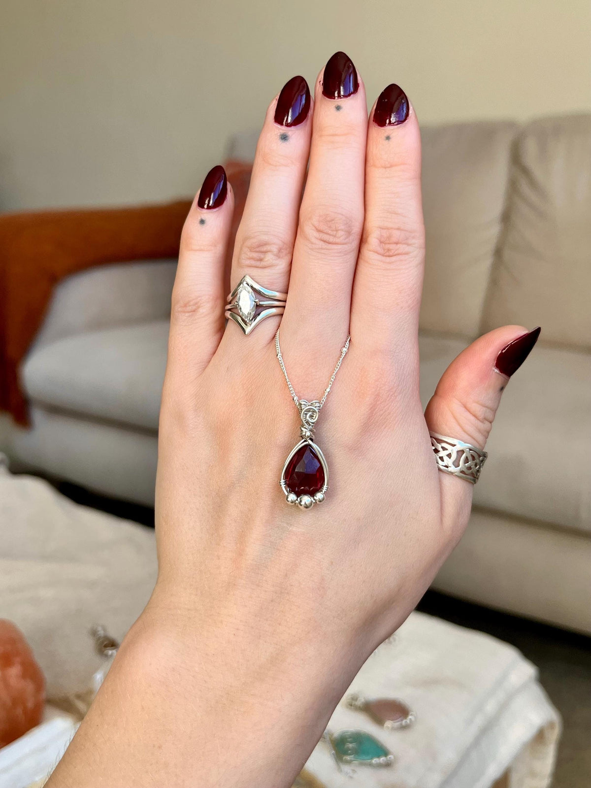 Garnet Pendant Necklace in 925 Sterling Silver