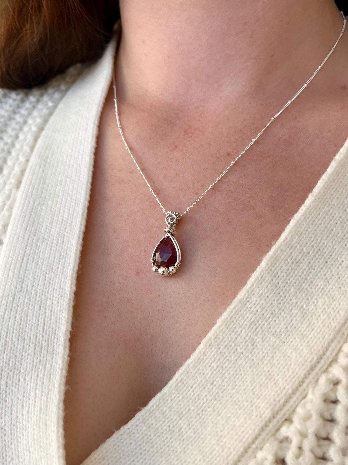 Garnet Pendant Necklace in 925 Sterling Silver