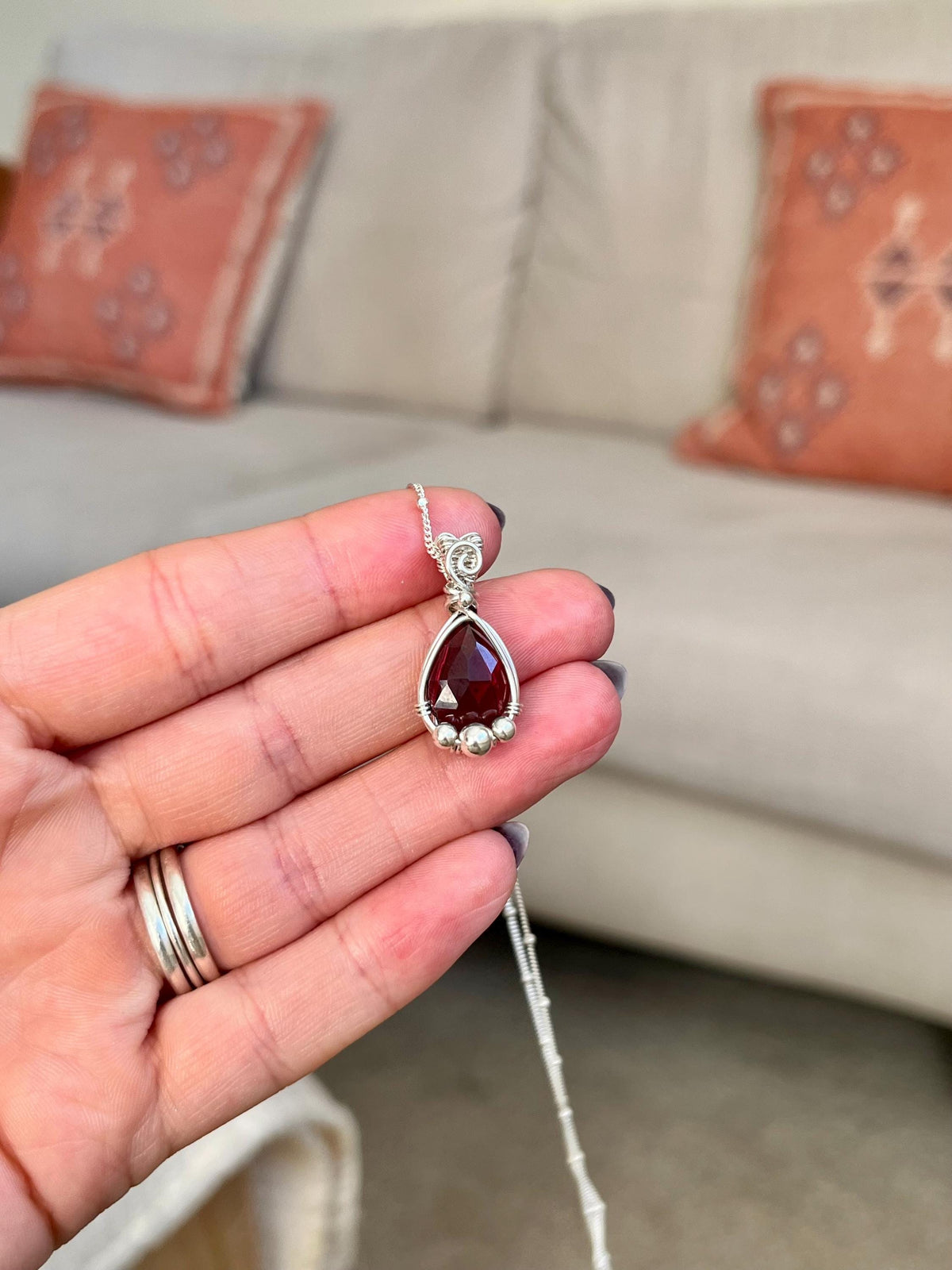 Garnet Pendant Necklace in 925 Sterling Silver