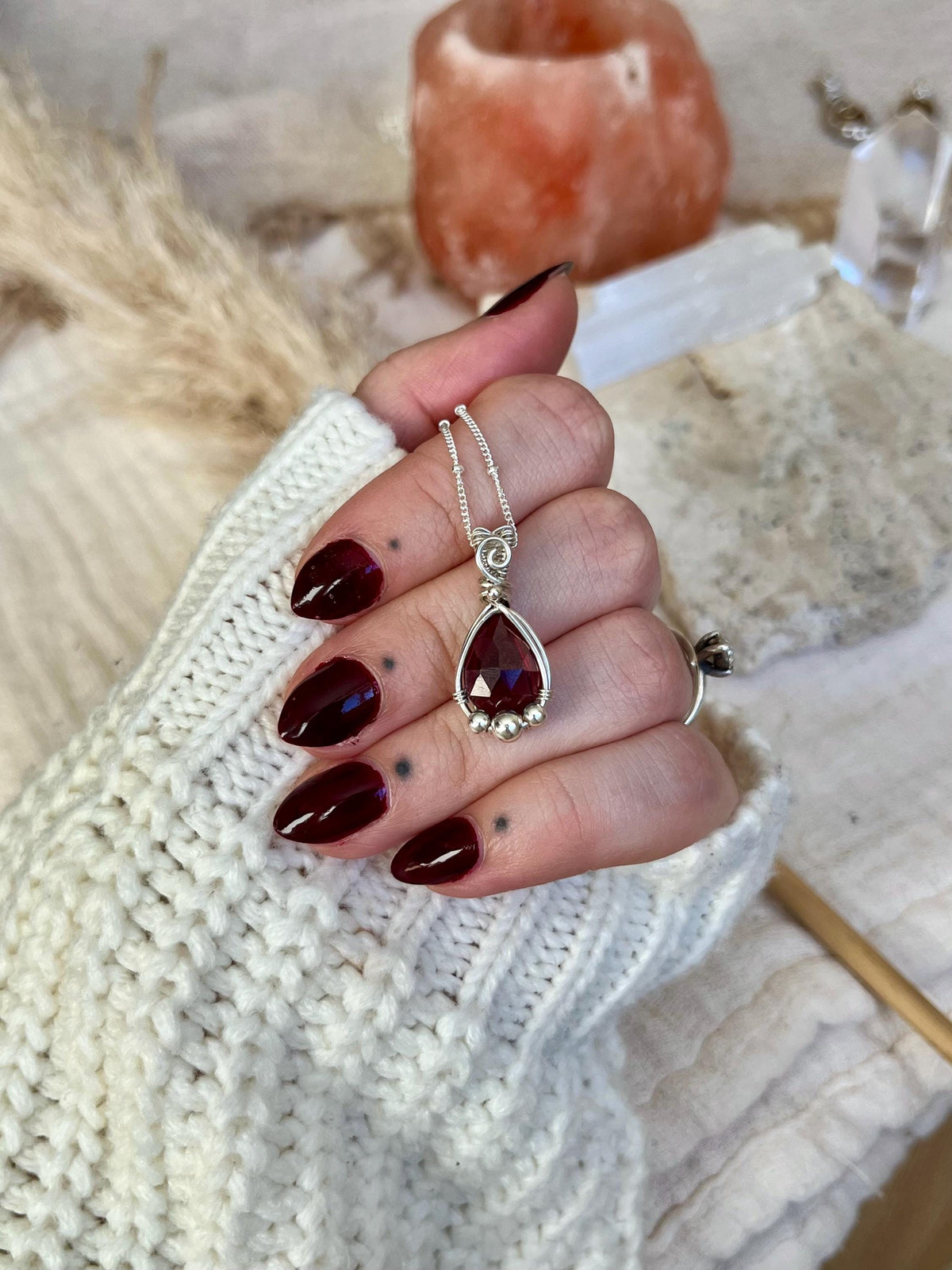 Garnet Pendant Necklace in 925 Sterling Silver