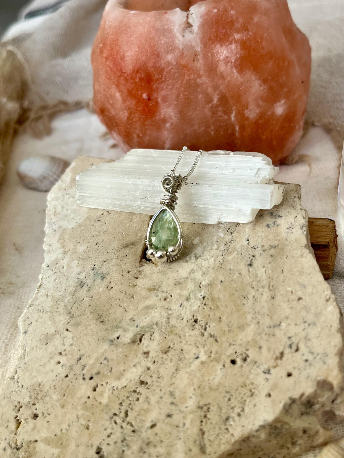 Mint Kyanite Pendant Necklace | Handmade 925 Sterling Silver