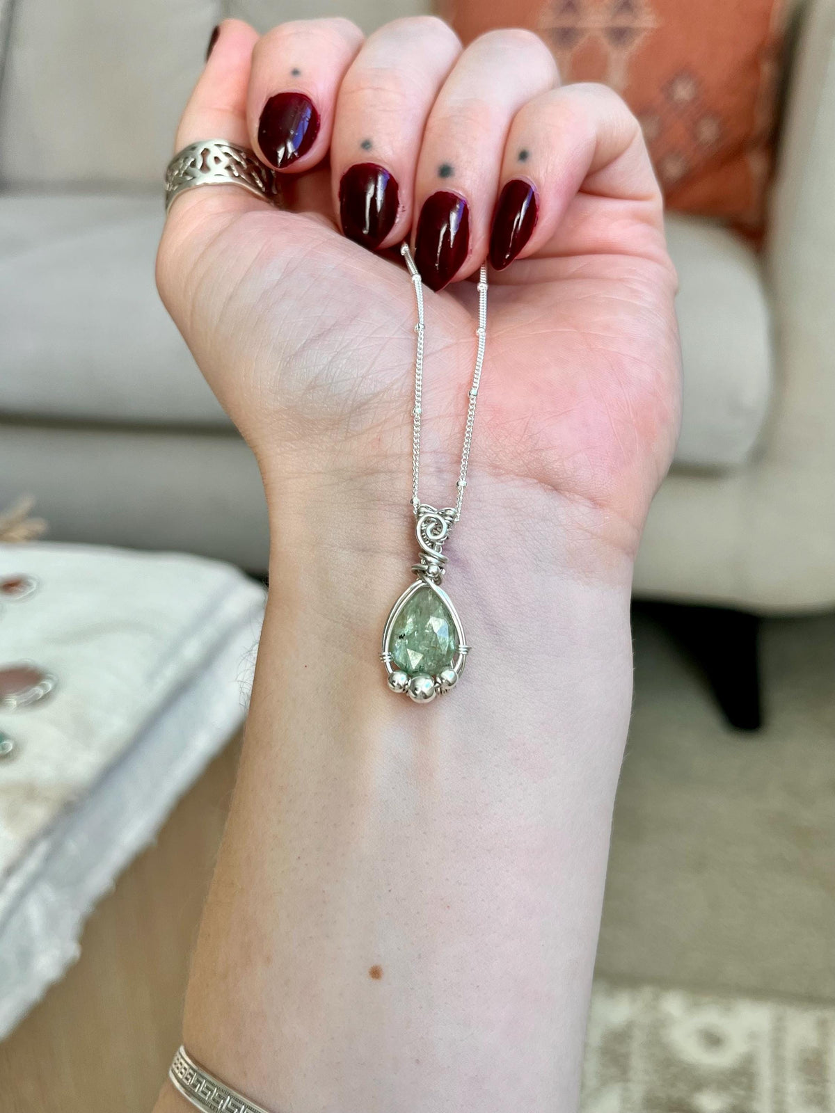 Mint Kyanite Pendant Necklace | Handmade 925 Sterling Silver