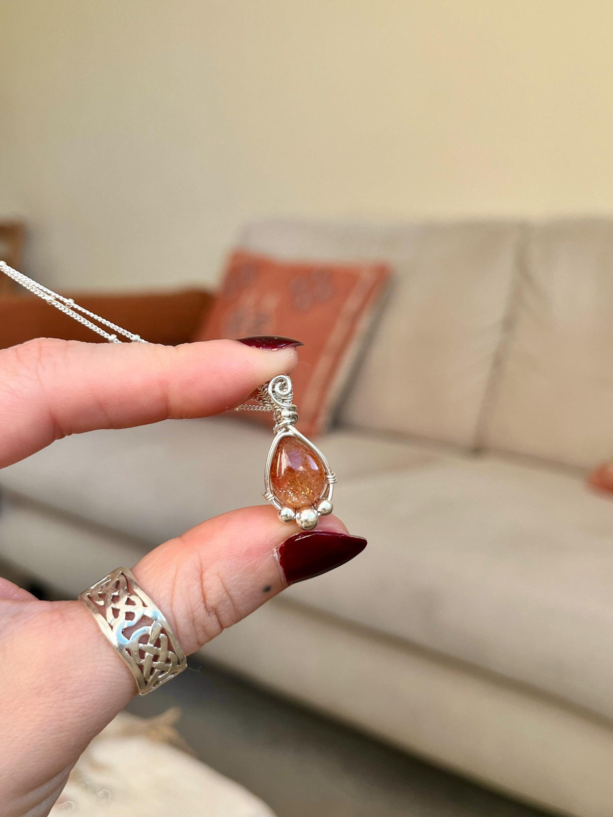 Sunstone Pendant Necklace | Handmade 925 Sterling Silver