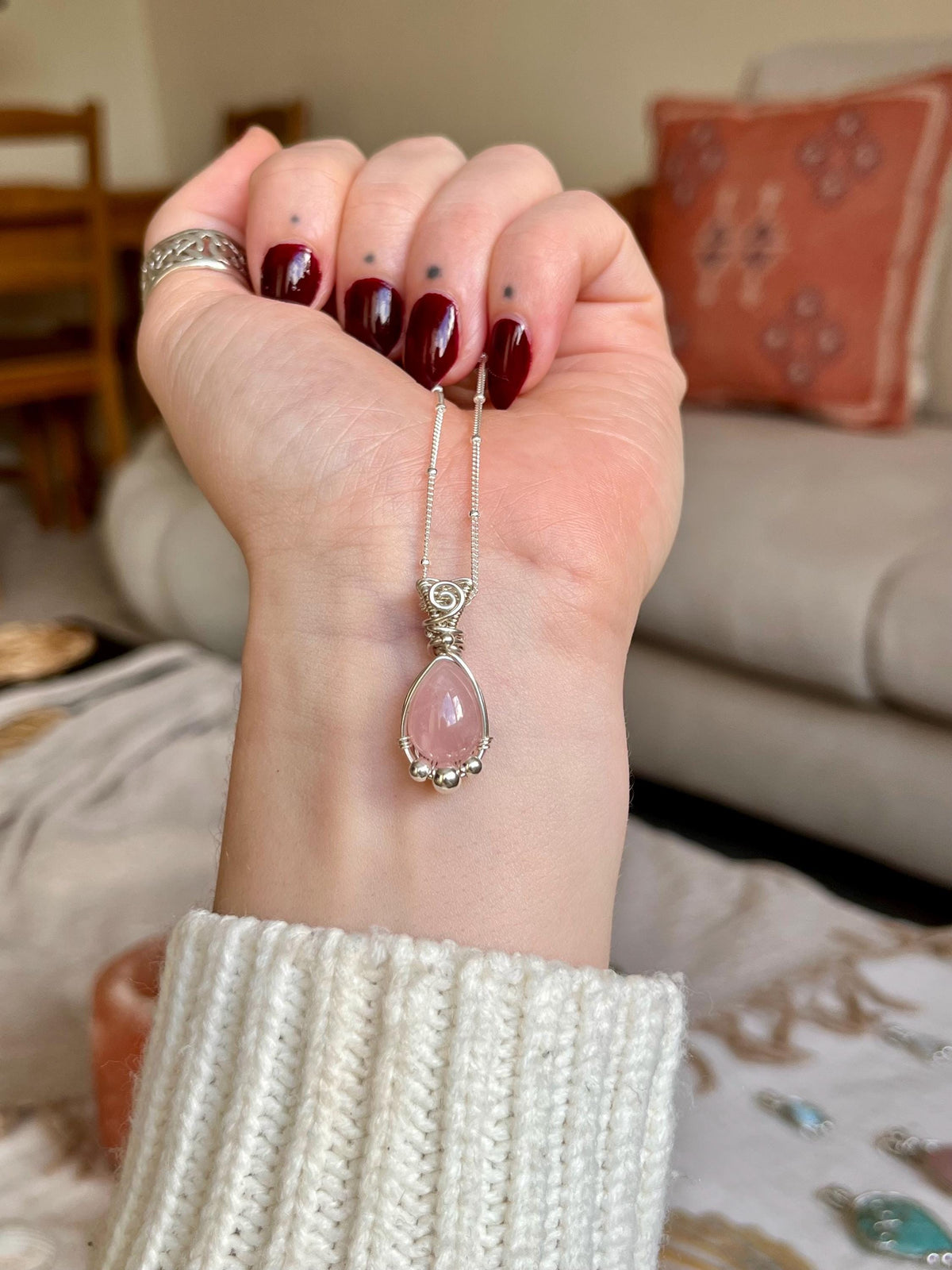 Rose Quartz Pendant Necklace | Handmade 925 Sterling Silver