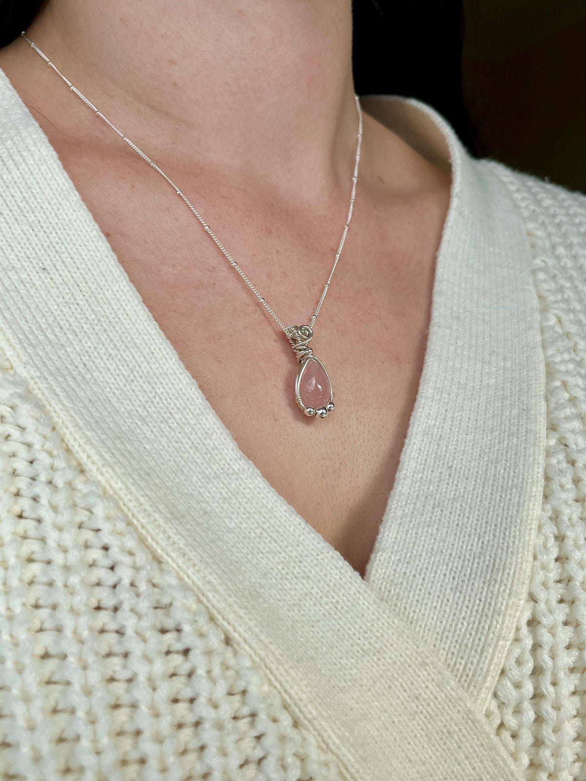 Rose Quartz Pendant Necklace | Handmade 925 Sterling Silver