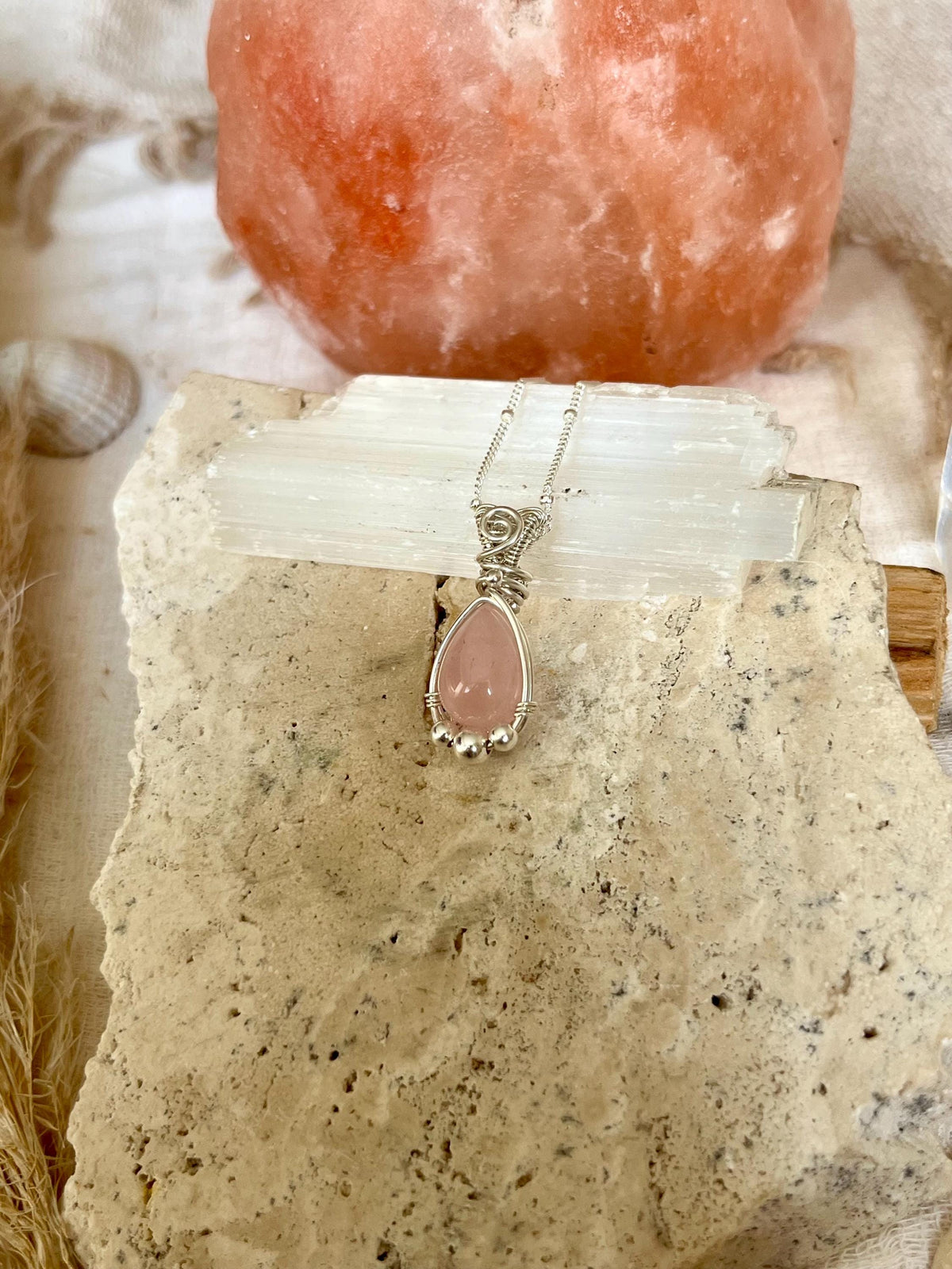 Rose Quartz Pendant Necklace | Handmade 925 Sterling Silver
