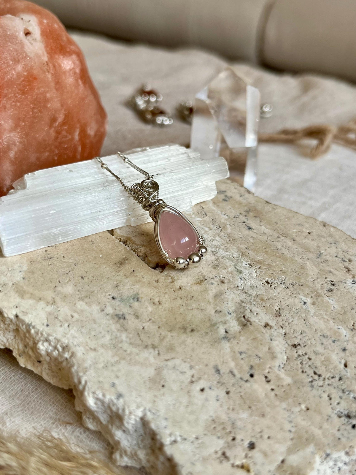 Rose Quartz Pendant Necklace | Handmade 925 Sterling Silver