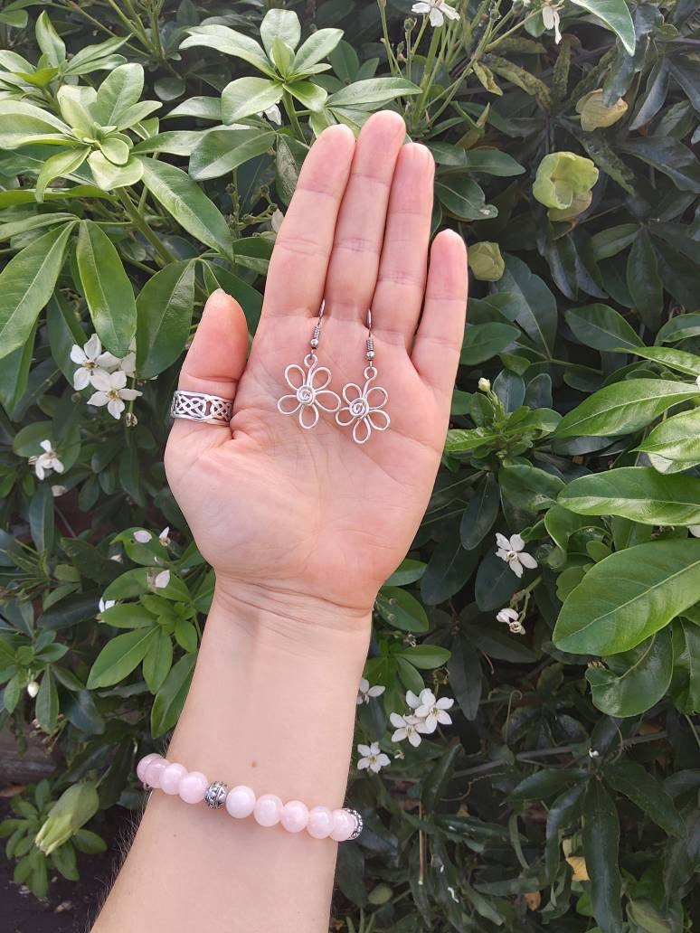Sterling silver flower earrings, floral gift for her, hippie boho dainty style