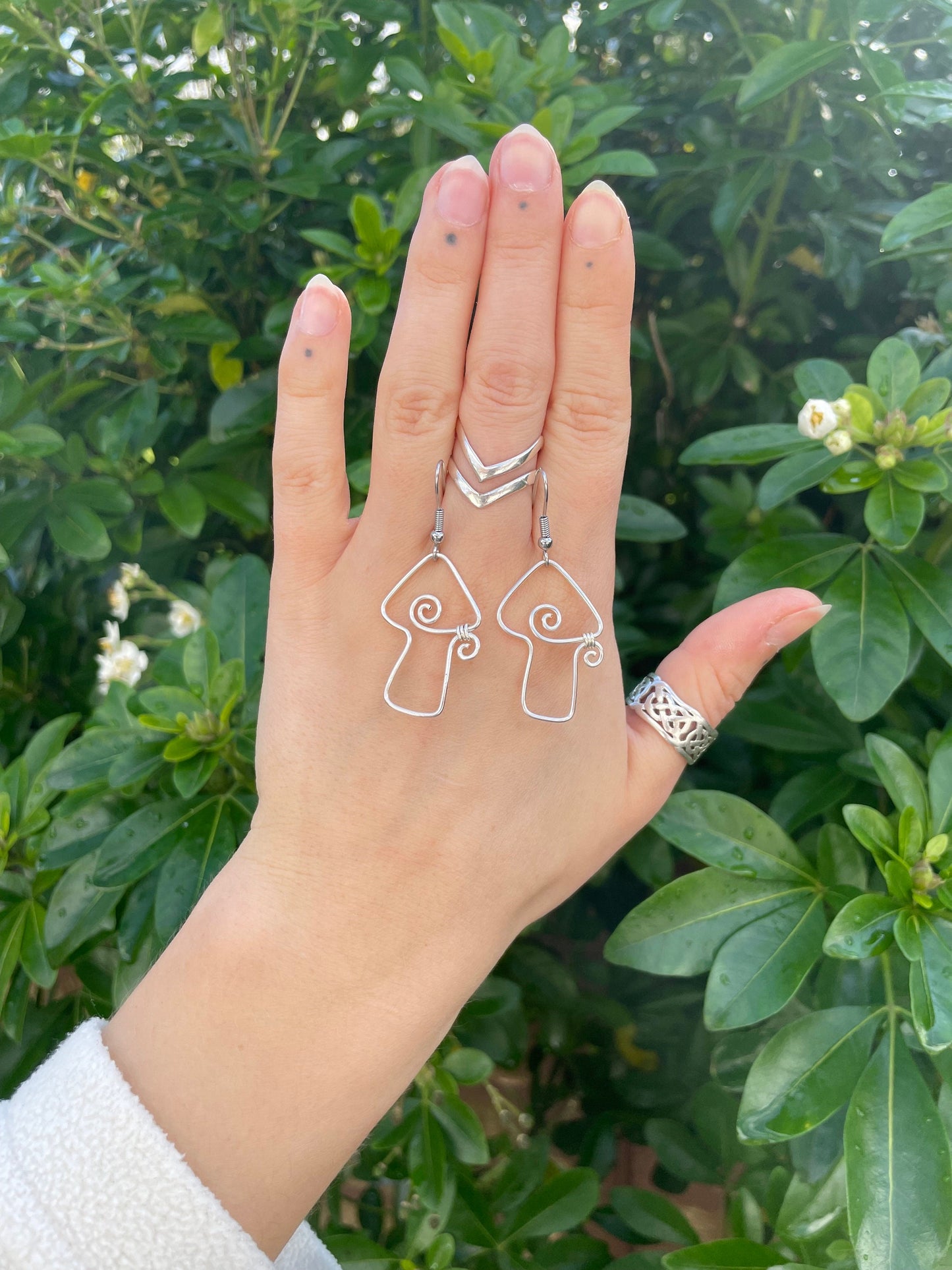Sterling Silver mushroom earrings, hippie boho style, gift for her, fairy core