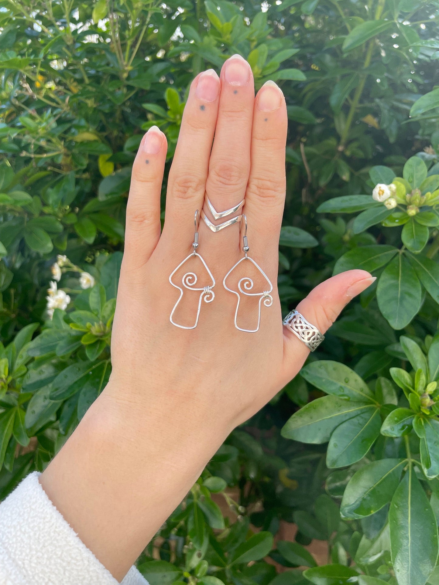 Sterling Silver mushroom earrings, hippie boho style, gift for her, fairy core