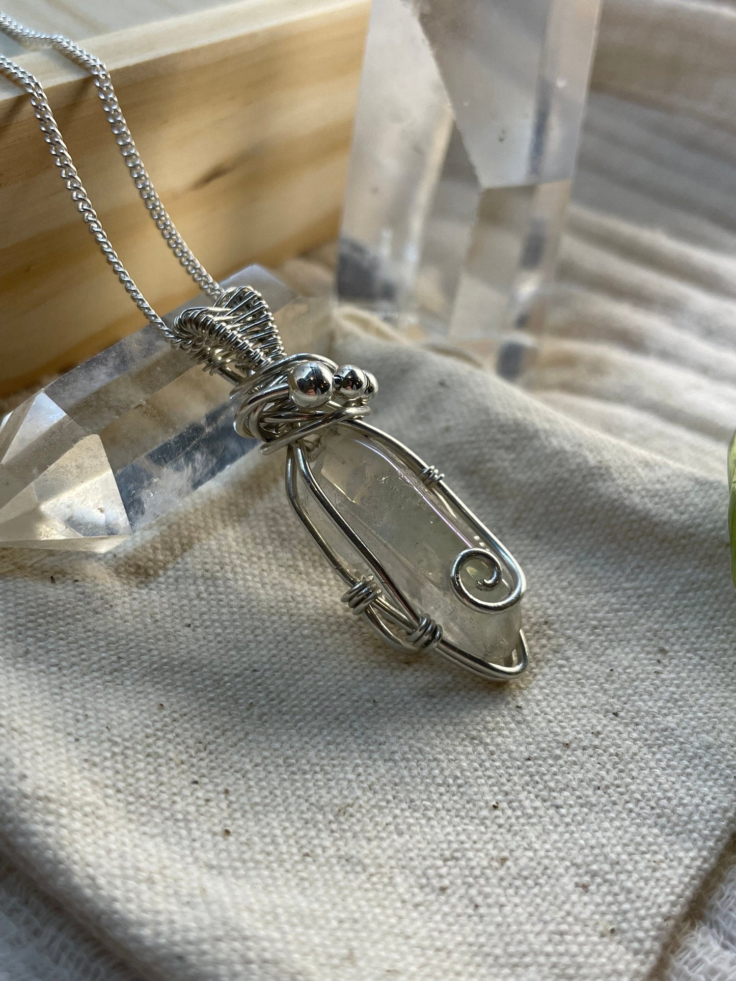 Wire wrap, Angel Aura Quartz Sterling Silver Pendant, Witchy jewellery, Gift for her