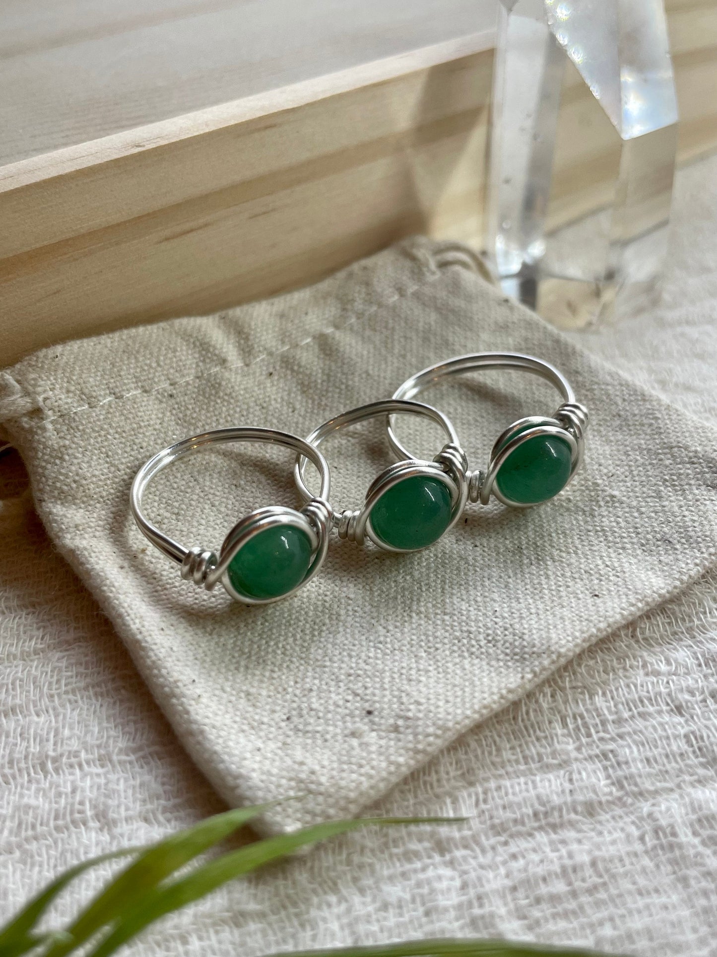Aventurine ring in Sterling Silver, wire wrapped, Witchy Jewellery, boho style, gift for her