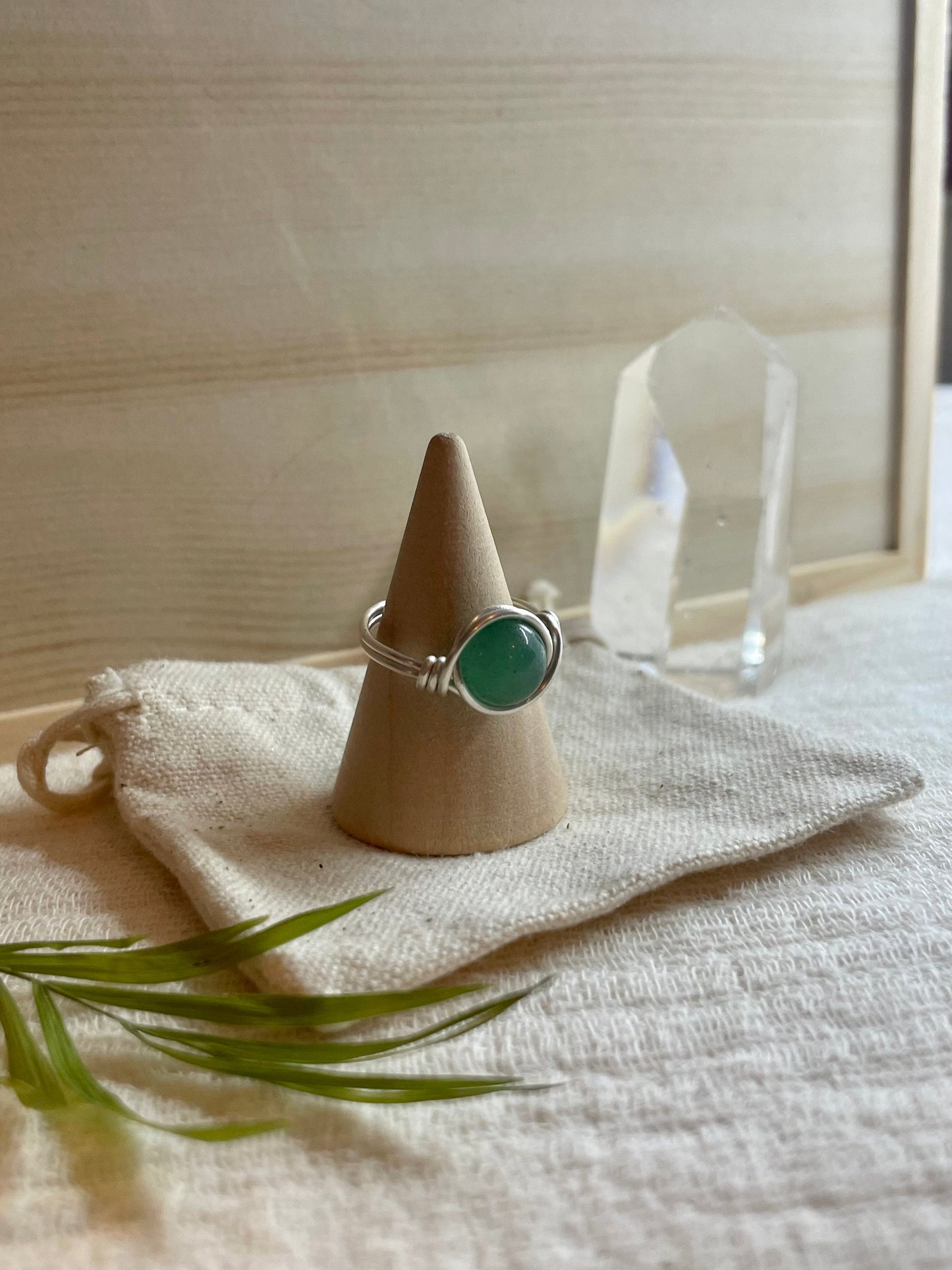 Aventurine ring in Sterling Silver, wire wrapped, Witchy Jewellery, boho style, gift for her