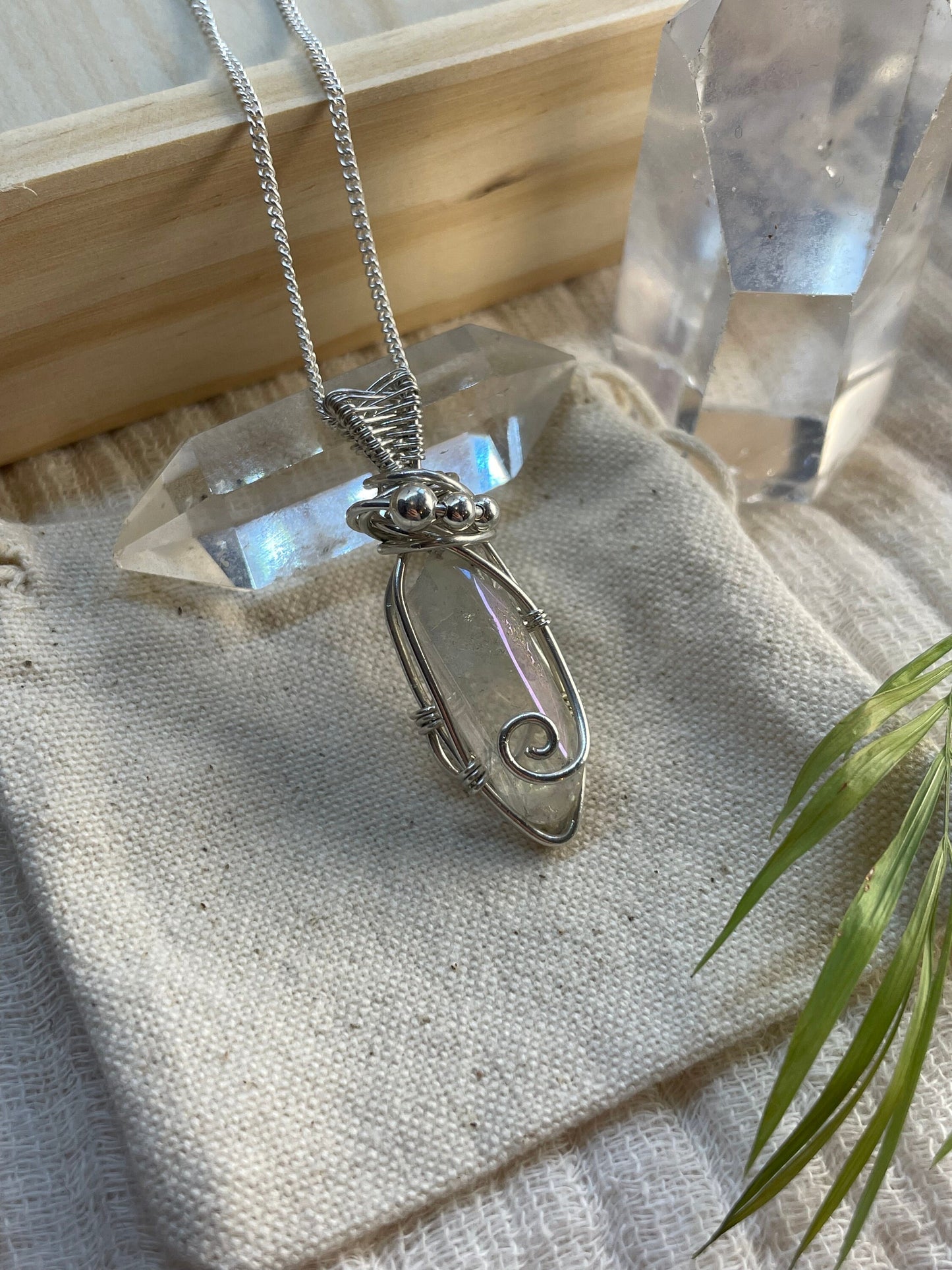 Wire wrap, Angel Aura Quartz Sterling Silver Pendant, Witchy jewellery, Gift for her