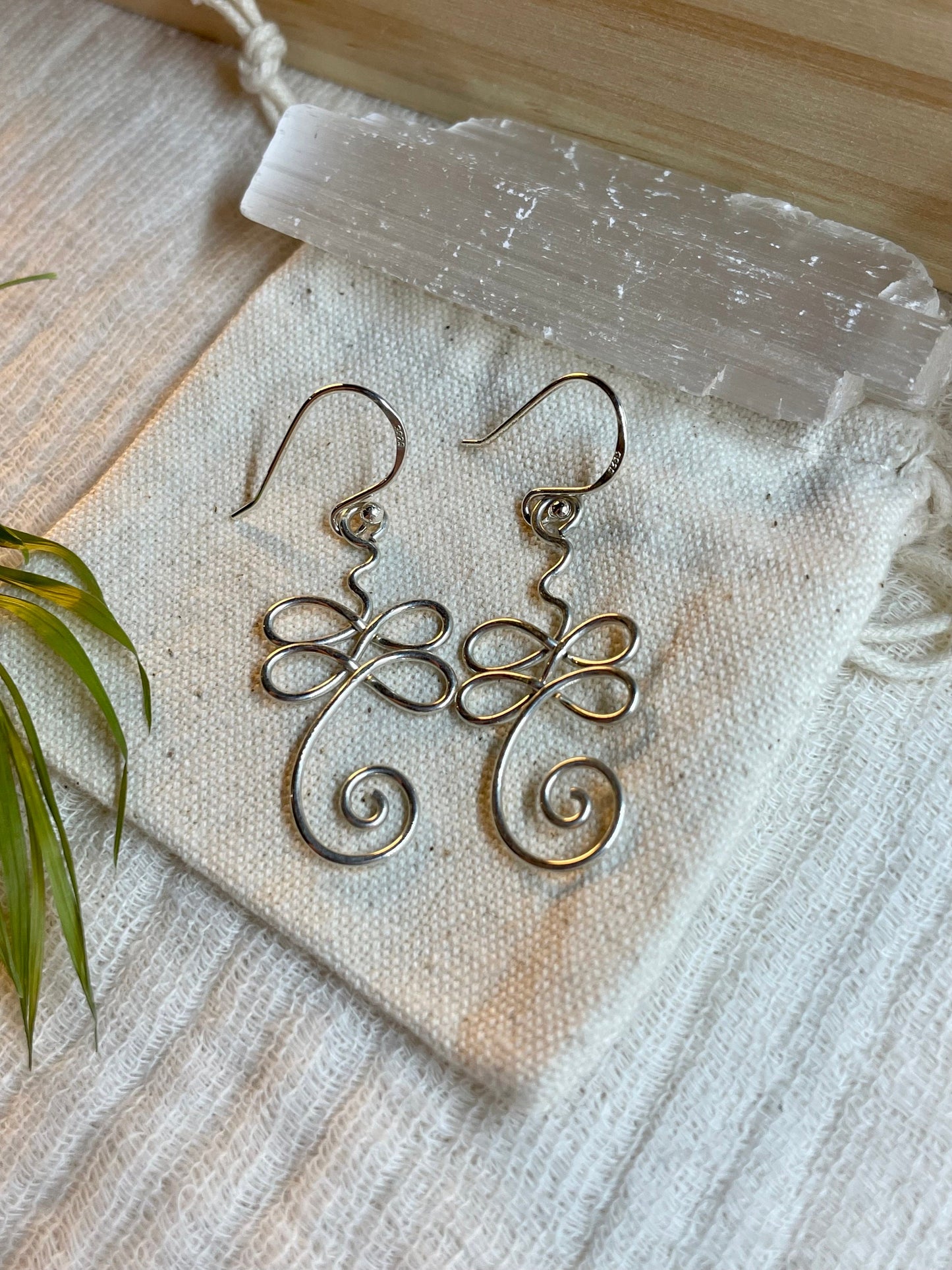 Sterling silver unalome earrings, meditation yoga, gift for her, spiritual boho style