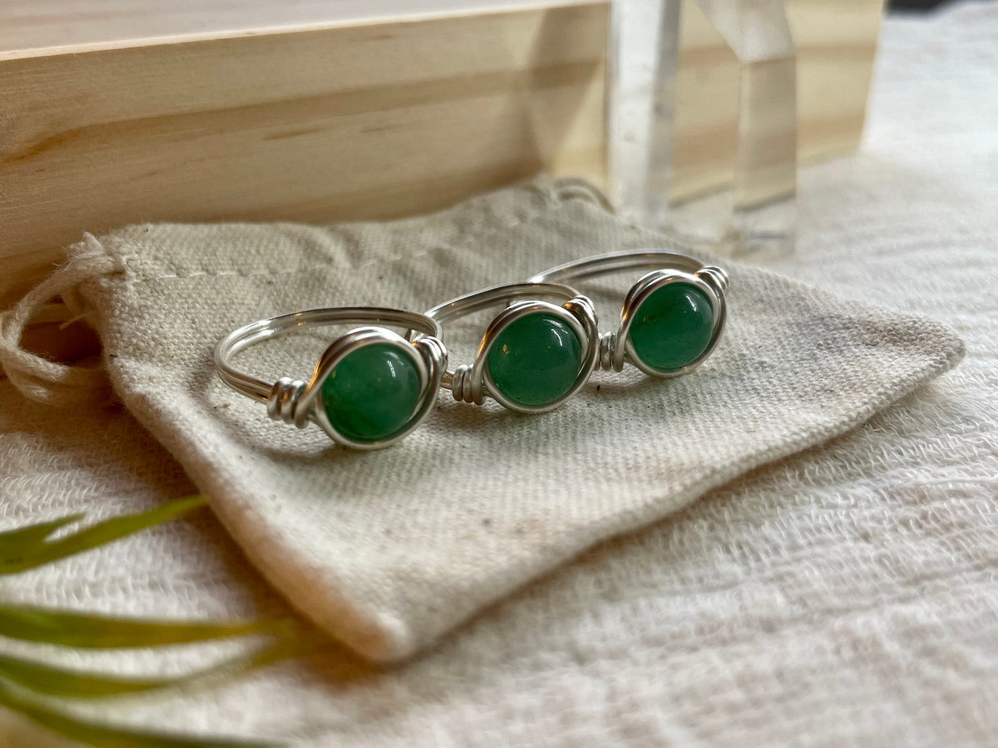 Aventurine ring in Sterling Silver, wire wrapped, Witchy Jewellery, boho style, gift for her